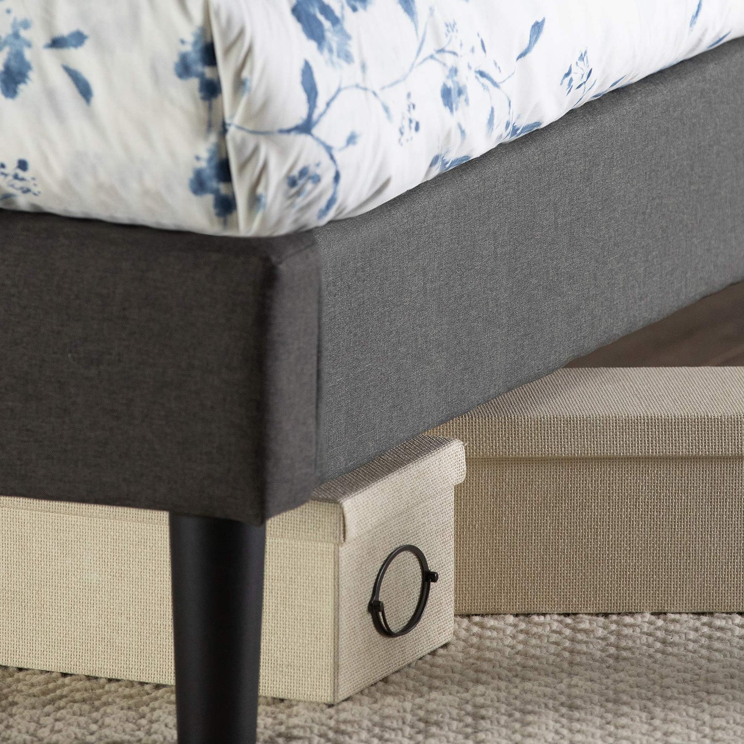 Zinus Shalini Upholstered Platform Bed Frame, Mattress Foundation, Wood Slat Support, No Box Spring Needed, Easy Assembly, Dark Grey, Queen