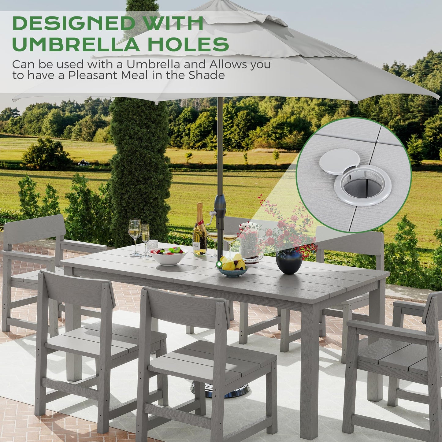 Jocoevol 9 Piece Patio Dining Sets for 8 HIPS Outdoor Dining Table Set with Umbrella Hole Table and 8 Chairs Furniture for Backyard Poolside Garden, Grey