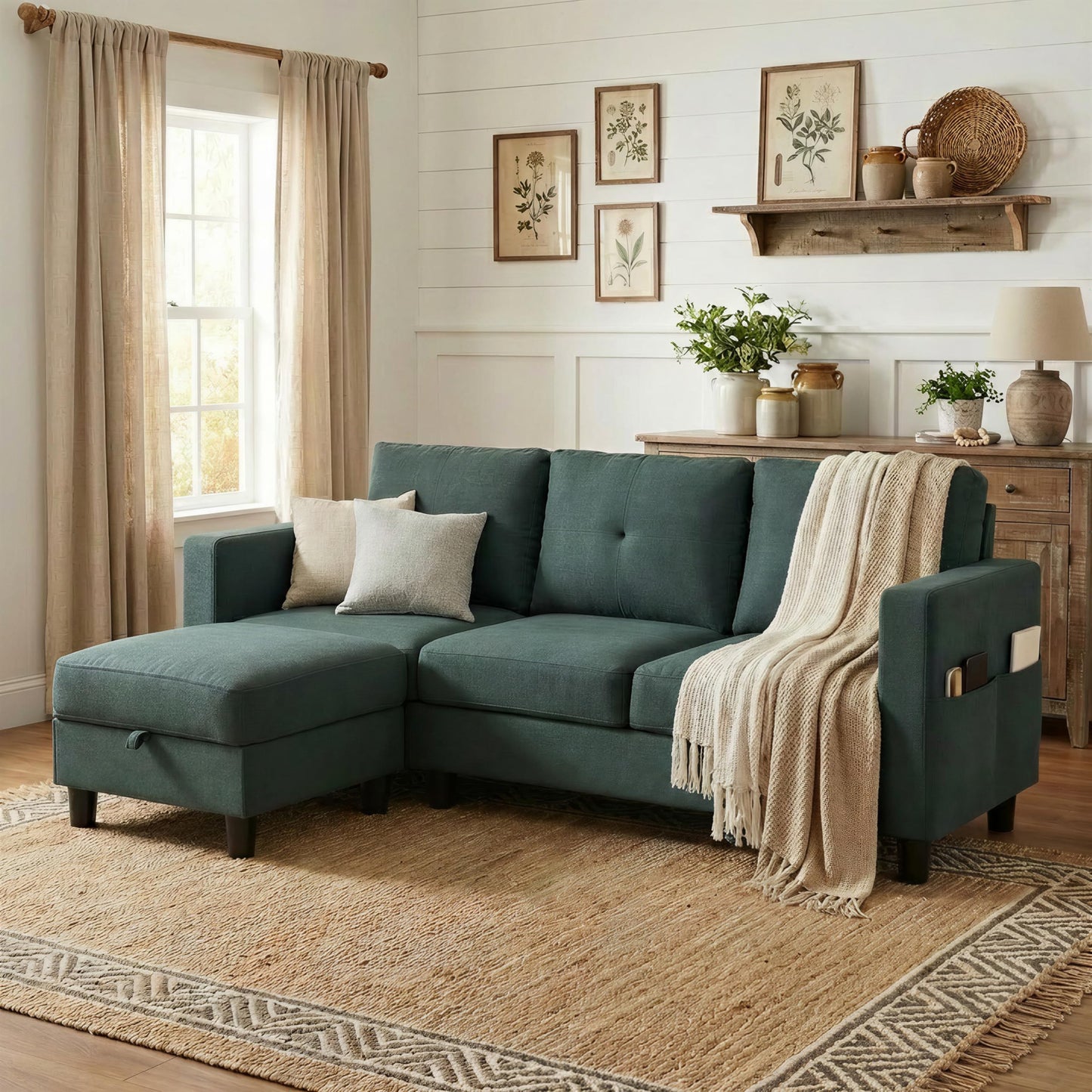 SUNLEI Convertible L-Shaped Sectional Couches for Living Room, Space-Saving 3-Seat Couch for Small Apartments & Living Rooms, Linen Fabric, Dark Grey
