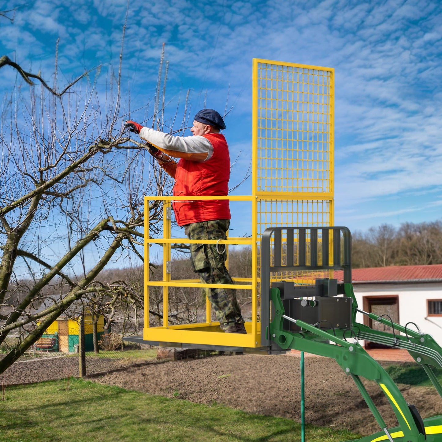 YITAMOTOR 43"x45" Forklift Safety Cage, 1400lbs Forklift Man Basket Work Platform with Safety Strap, Heavy Duty Collapsible Lift Cage for Most Aerial Jobs