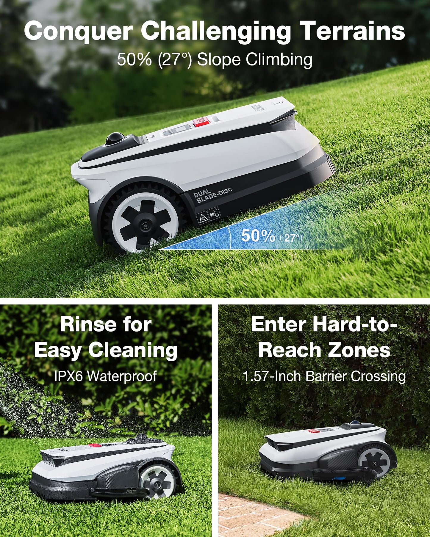 ECOVACS Goat A3000 LiDAR PRO Robotic Lawn Mower for Up to 3/4 Acre, 7500 mAh Battery with 189W Fast Charging, Wire-Free Dual-LiDAR Navigation, Built-in TruEdge Edge Trimmer, Smart App Control