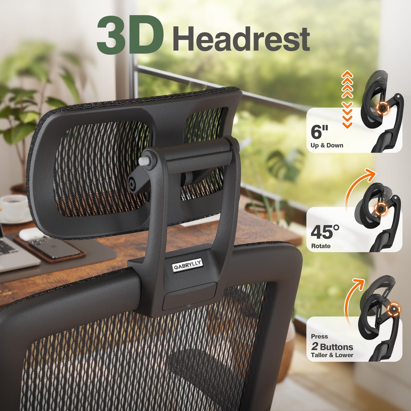 GABRYLLY Office Chair with Footrest, Ergonomic Desk Chair - 135° Recline Wide, 45° Flip-Up Arms,3D Headrest & Mesh Seat, High Back Home Gaming Chair for Adult Man Woman, 300LBS