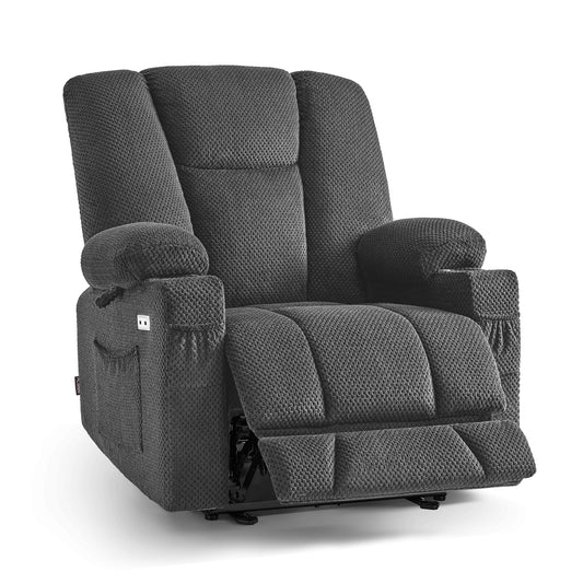 MCombo Oversized Zero Gravity Recliner Chair with Heating and Massage, Power Recliner for Big and Tall with USB & Type C Ports, Cup Holders for Living Room 8017 (Grey, Oversized)