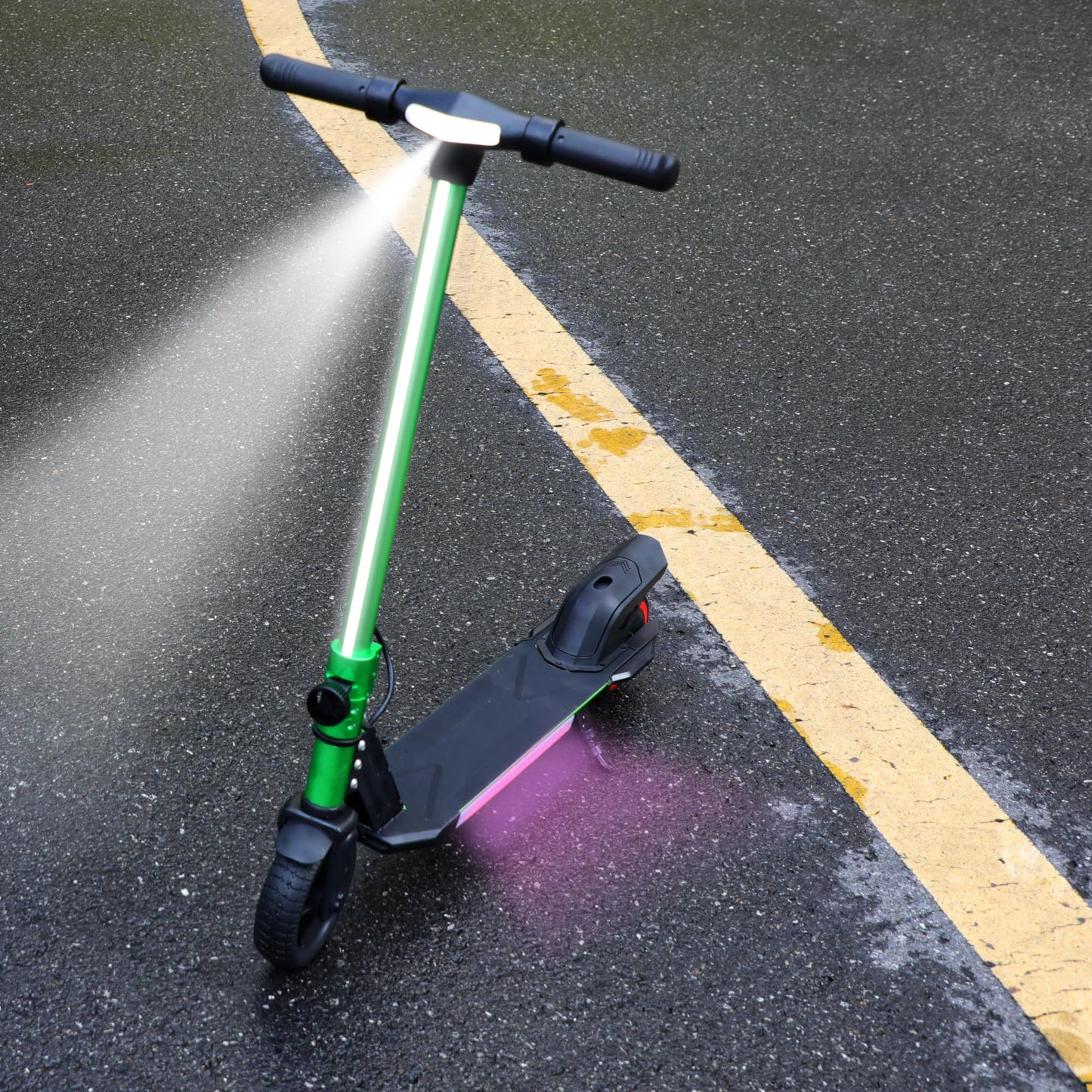WEELMOTION Green Electric Scooter for Kids, Bright Front Bar Lights, Head Lights, Shining Pedal, LED Display, Dual Brakes, 150W Lightweight Foldable Kids Electric Scooter, UL2272 Certified