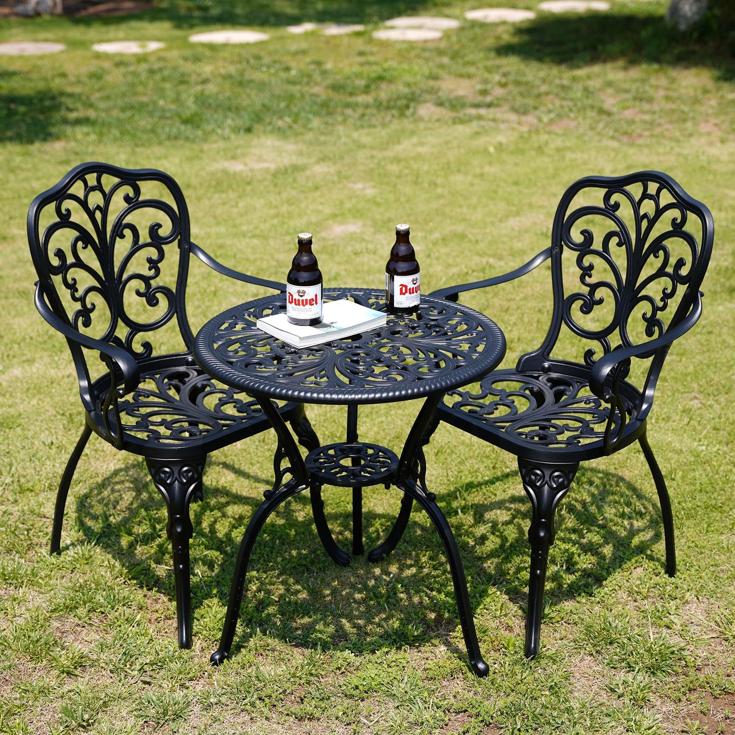Withniture Bistro Set 3 Piece Outdoor, Bistro Table and Chairs Set of 2, All Weather Patio Bistro Set with Umbrella Hole, Patio Set for Garden, Black