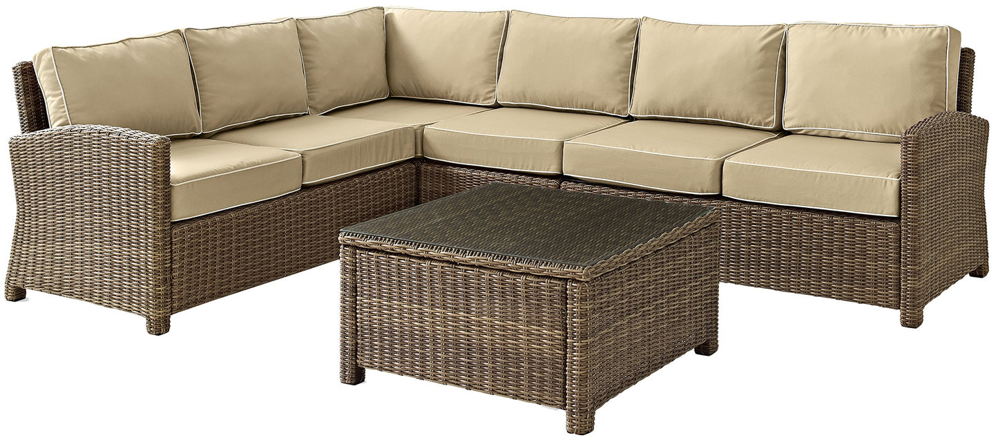 Crosley Furniture Bradenton 5-Piece Outdoor Sectional Sofa Wicker Conversation Patio Furniture Set for Deck, Brown with Sand Cushions