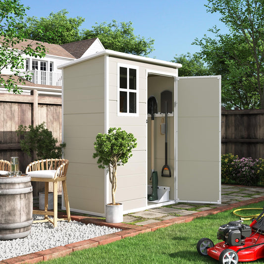 UDPATIO Outdoor Storage Shed 5x3 FT, Garden Resin Shed for Bike, Garbage Can, Tools, Outside Plastic Sheds with Floor for Backyard, Patio, Lawn, Sandstone