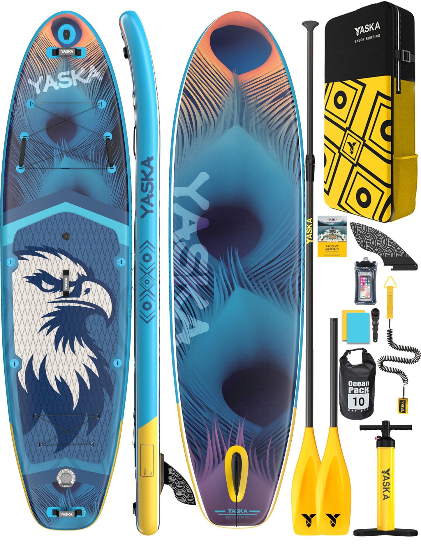 YASKA Inflatable Stand up Paddle Board 11ft with Premium SUP Accessories,Extra Wide Design Non-Slip Paddleboard for Beginner Adults Advenor Yoga Fishing