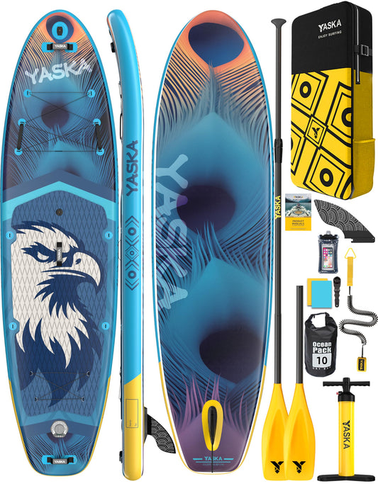 YASKA Inflatable Stand up Paddle Board 11ft with Premium SUP Accessories,Extra Wide Design Non-Slip Paddleboard for Beginner Adults Advenor Yoga Fishing