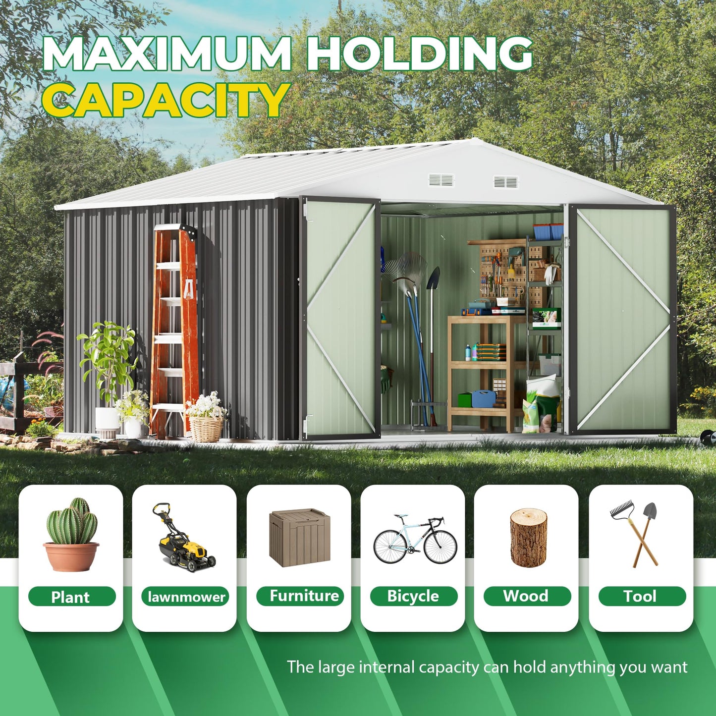 Devoko 10 x 8 FT Outdoor Storage Shed, Metal Garden Sheds & Outdoor Storage Clearance, Large Tool Shed Outdoor with Single Lockable Door for Patio Lawn Backyard (Gray)
