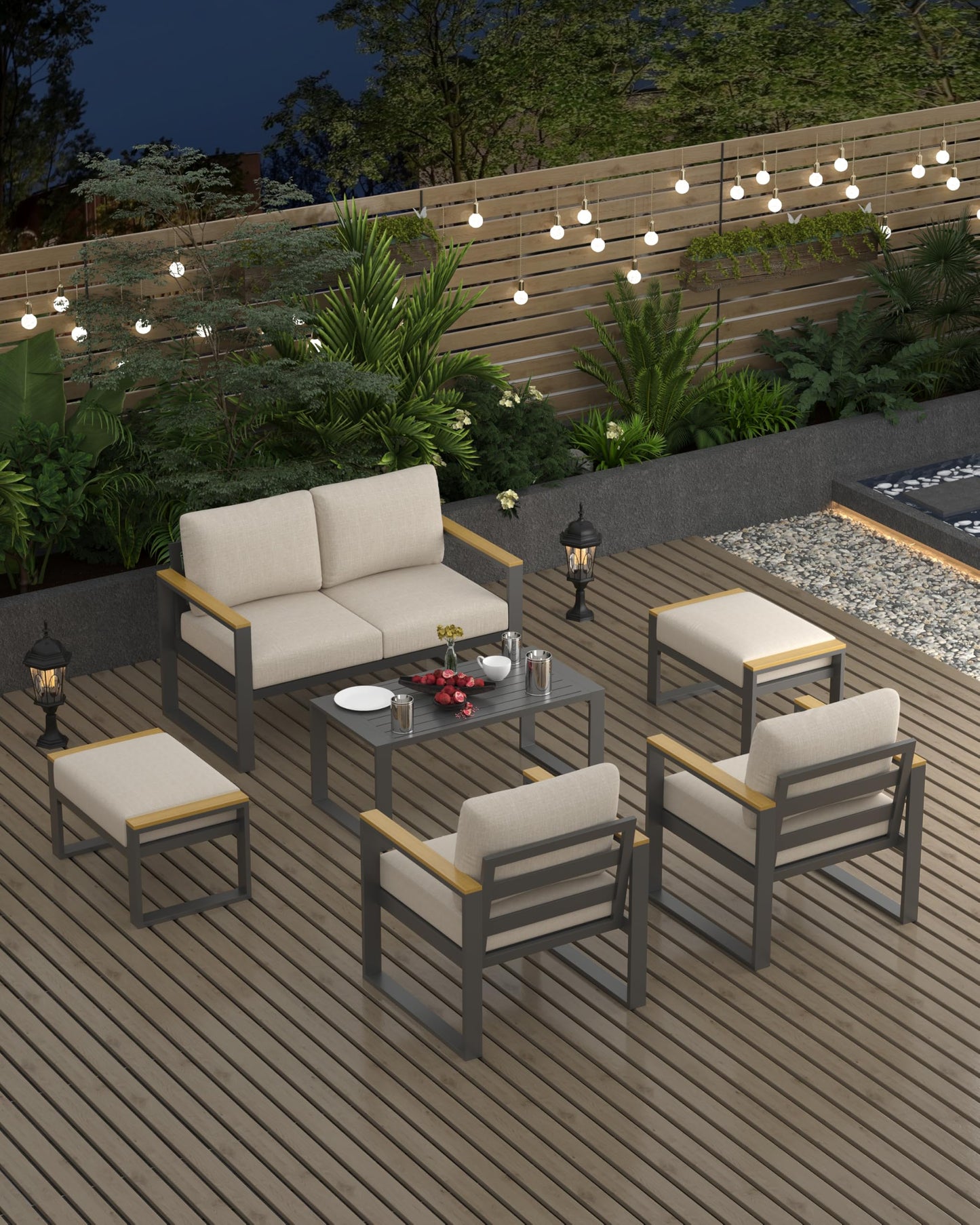 IDEALHOUSE Aluminum Patio Furniture Armchair Set of 2, Metal Outdoor Chairs with Upgraded Cushions, All-Weather Outdoor Single Sofa for Balcony, Garden, Deck, Backyard, Beige