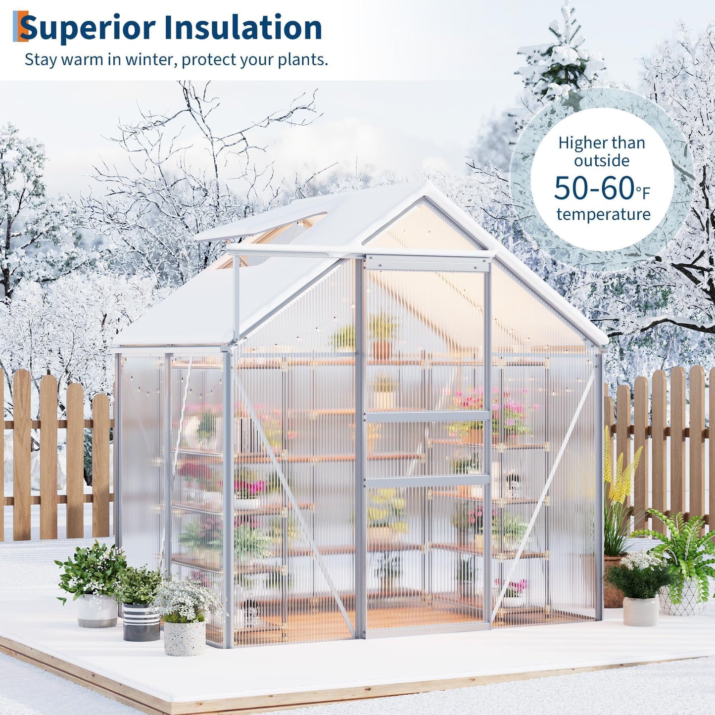 6x4 ft Greenhouse, Walk in Polycarbonate Greenhouses for Outdoors with Roof Vent&Sliding Door, Heavy Duty Green House with Aluminum Frame for Outside Garden Backyard, Patio, Lawn, Silver