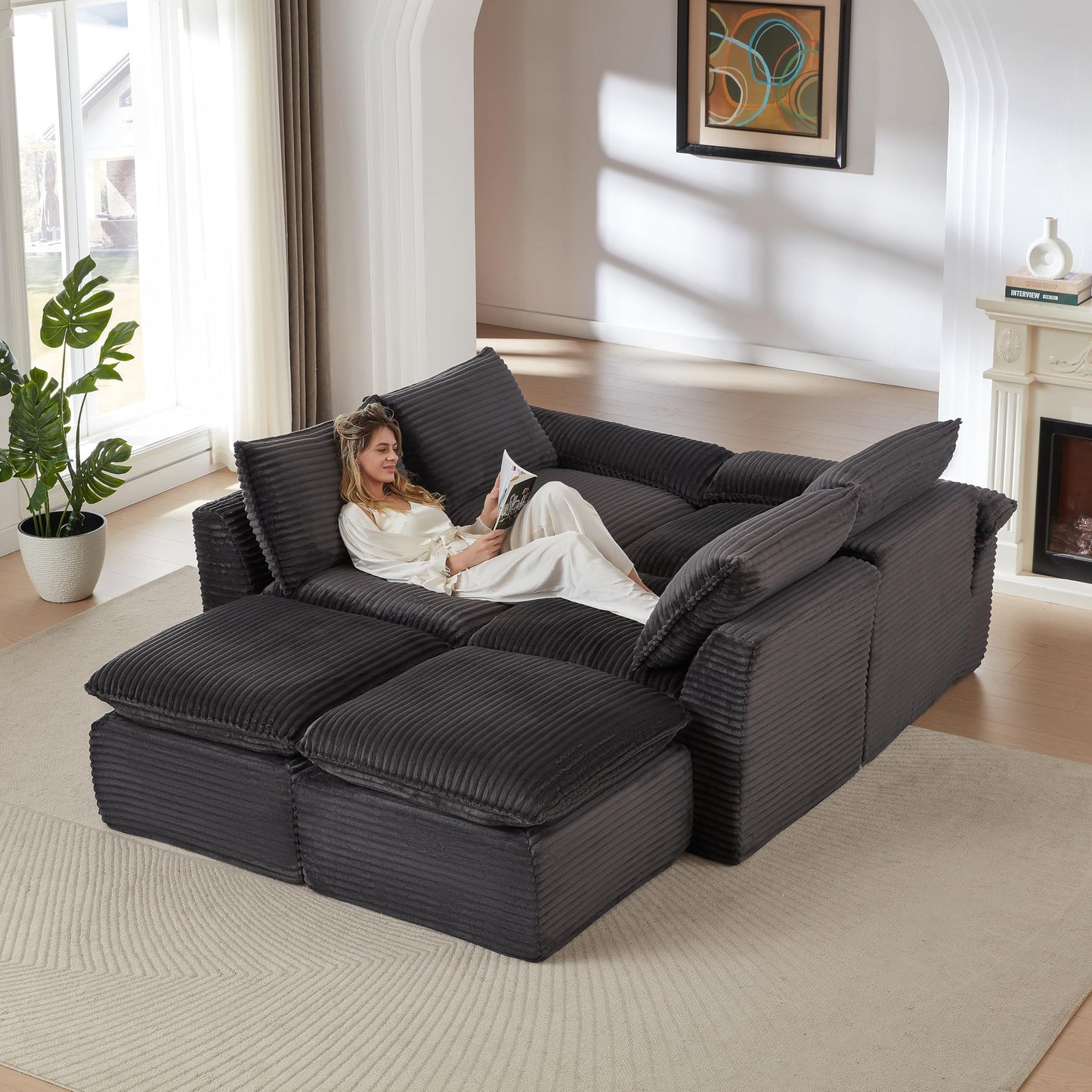 Cloud Modular Sectional Couches Boneless Sofa for Living Room, 142" Oversized U Shaped Corner Couch with Movable Ottomans, Memory Foam Compressed 6 Seater Sofa for Living Room