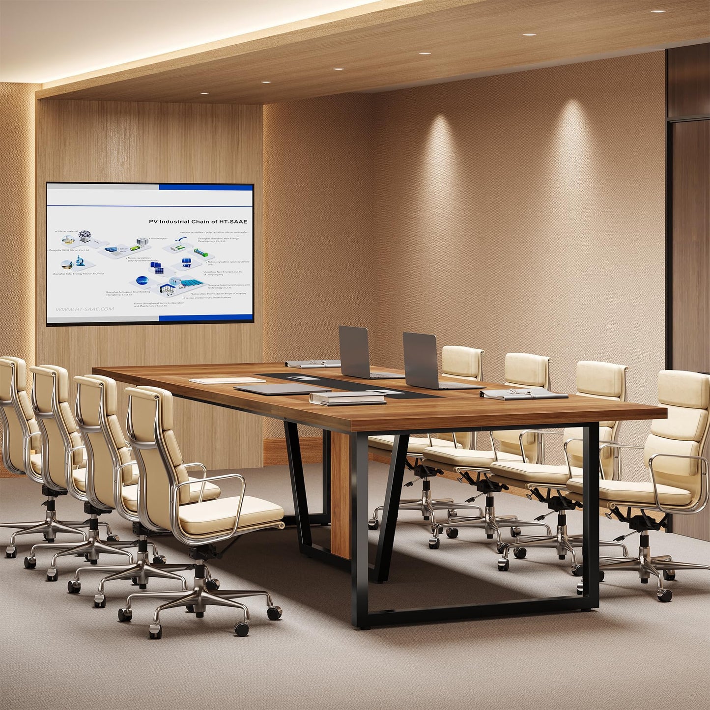 LITTLE TREE 8FT Conference Table for 10 People, Large Meeting Table, Modern Conference Room Tables with Cable Management, Training Tables with Strong Metal Legs for Office, Brown