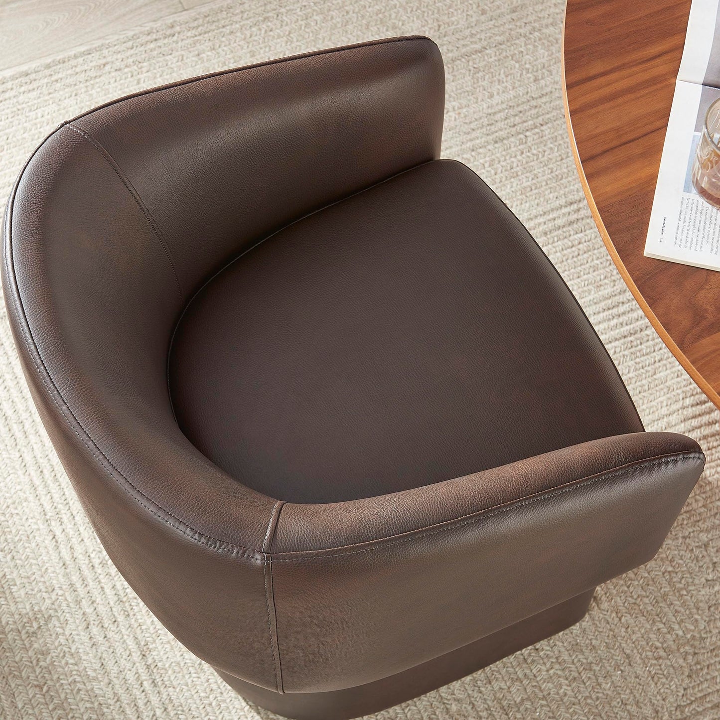 Modway Verity Vegan Leather Dining Chair with Rounded Back in Espresso – Upholstered Barrel Accent Chair with Armrests for Kitchen, Office, or Living Room