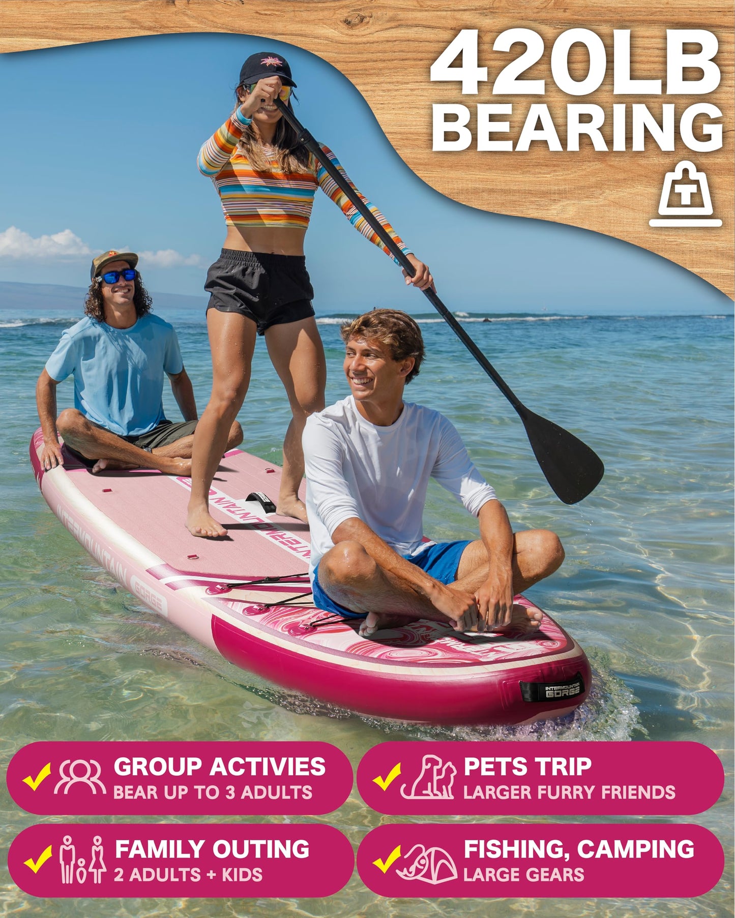 11'x34 Ultra Wide Inflatable Paddle Board, Stand Up Paddle Board &420lb Capacity for All Skill, Paddle Board for Yoga/Family, EVA Deck, US Fin, 100L Bag, High-Pressure Pump, Safety Leash