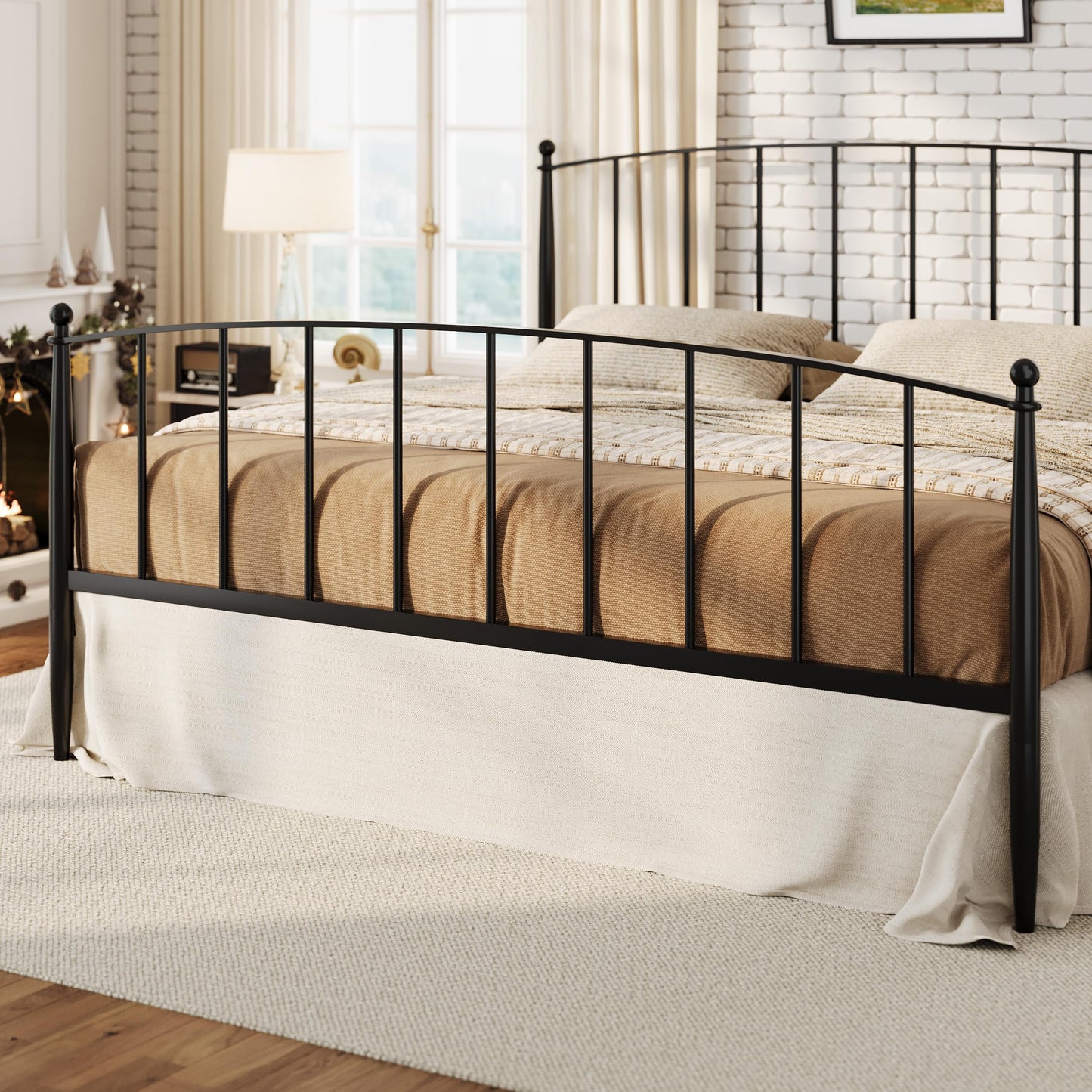 SHA CERLIN King Size Metal Platform Bed Frame with Victorian Style Iron-Art Headboard and Footboard, Easy Assembly, No Box Spring Needed, Black