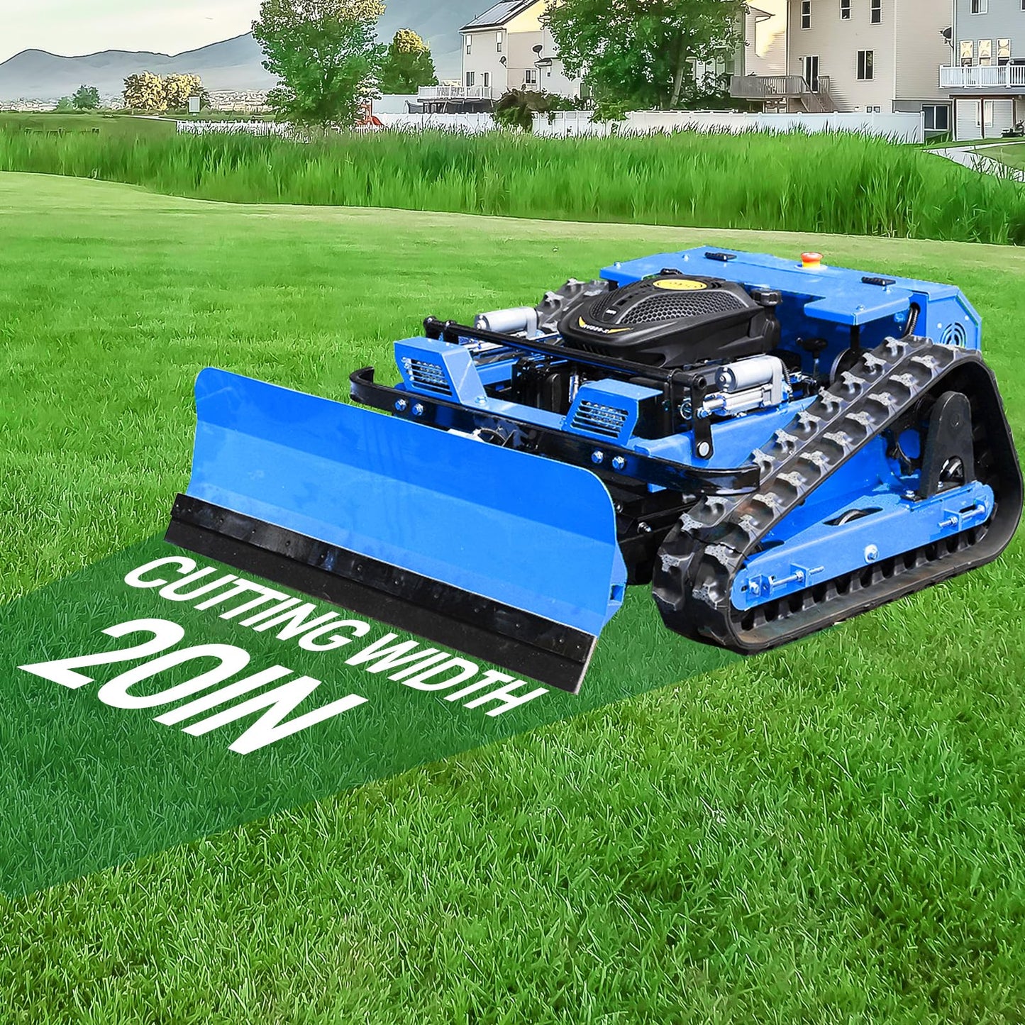 Infront Remote Control Lawn Mower with Snow Plow, Crawler Track All-Terrain System, Hybrid Oil-Electric Power for Steep Slopes and Large Lawns, Adjustable Cutting Height