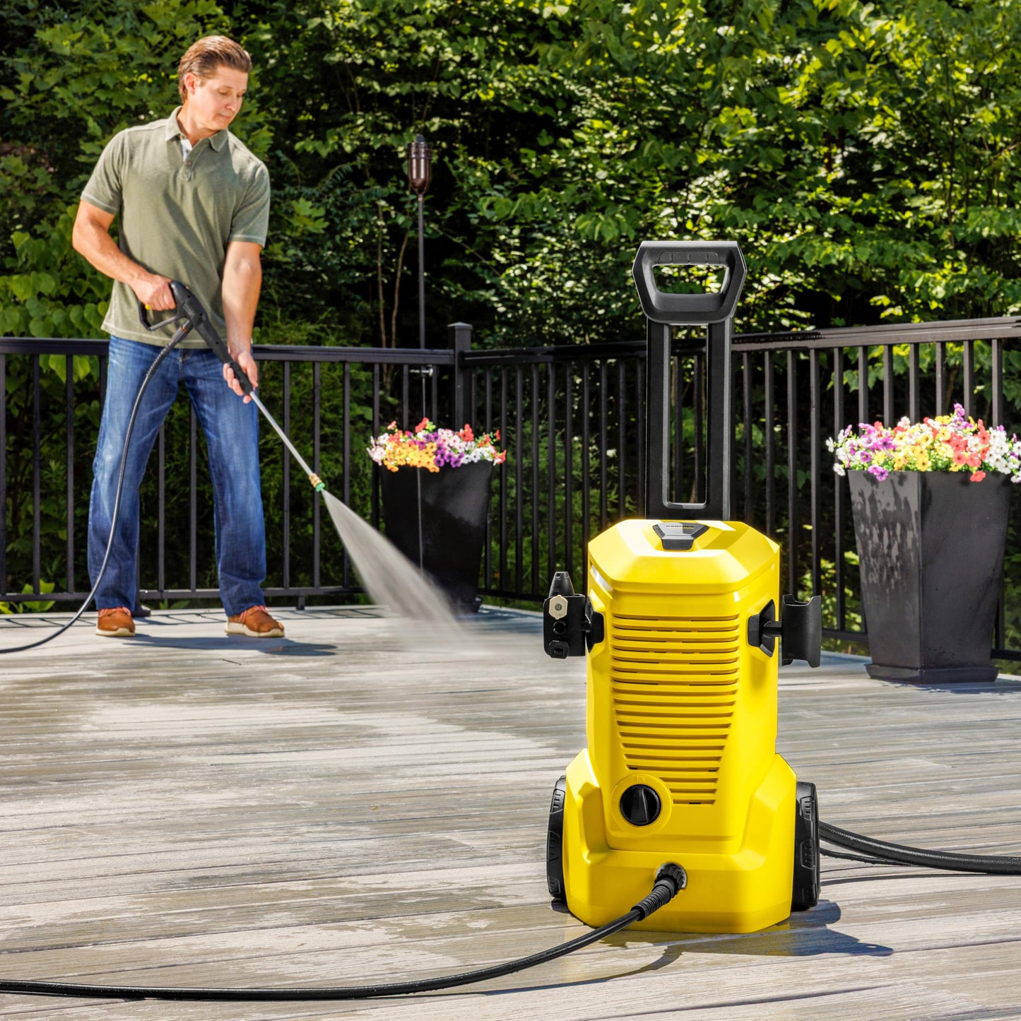 Kärcher K 4 Foam Cannon 1900 PSI Electric Pressure Washer with Turbo Nozzle and Large Wheels for All-Terrain Home Maintenance and Foam Cannon for Vehicle Cleaning