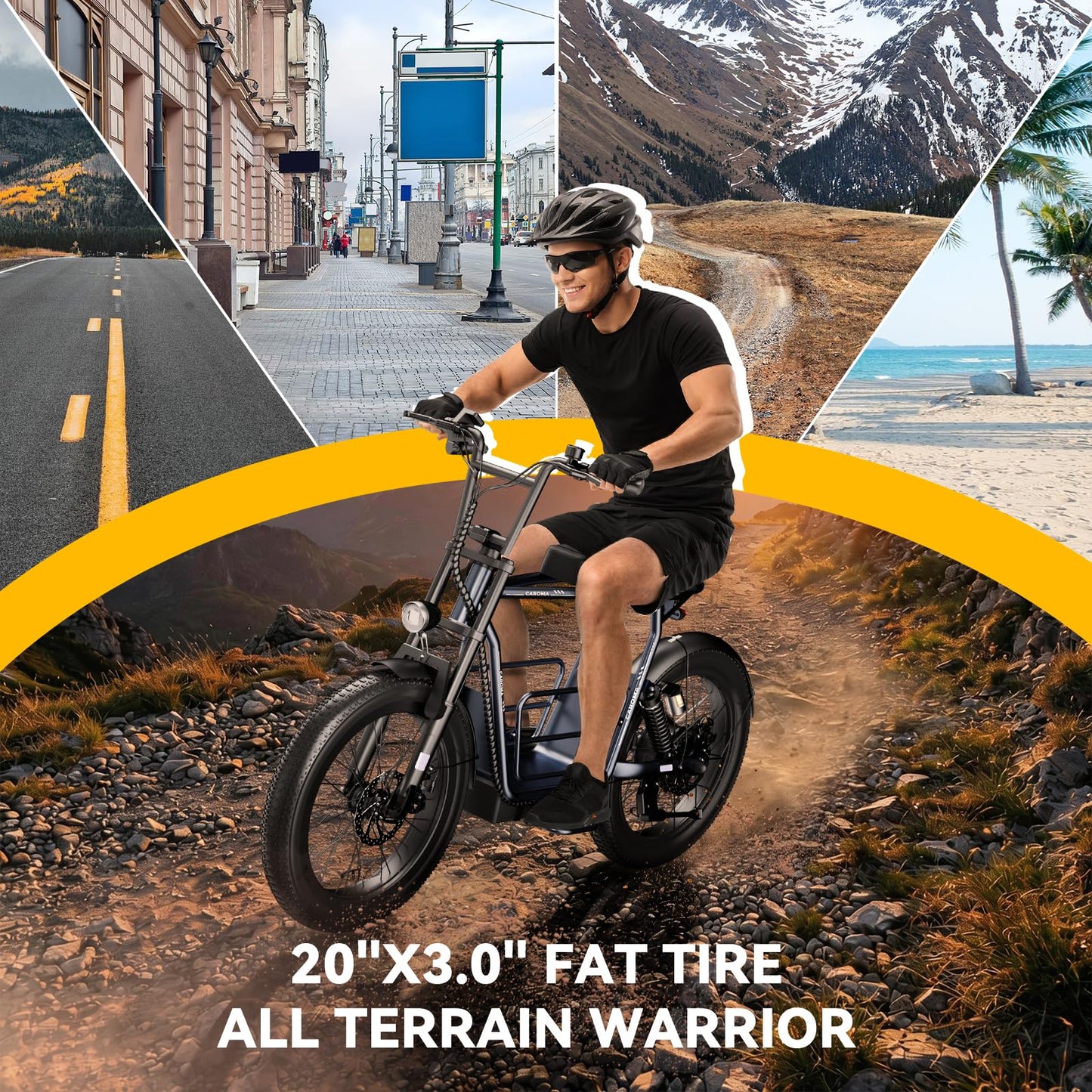 Caroma Electric Scooter for Adults with Seat Peak 1000W, 20" All-Terrain Fat Tire Electric Bike,Dual Shock Absorbing, 25 Miles & 20MPH Top Speed E-Scooter with Basket for Pet&Cargo,Gray