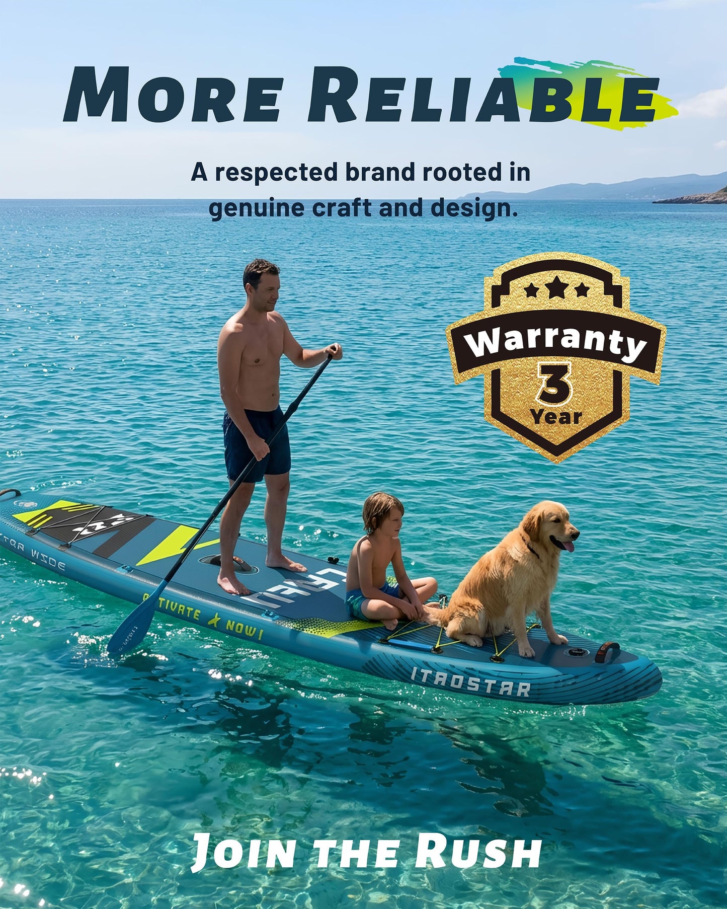 iTAOSTAR Lead 12' × 35" Inflatable Stand Up Paddle Board with Seat, Extra Wide SUP Board with 5 Fins Stable Design for Familly, Youth, All Skill Levels, Lakes, Oceans & Fishing