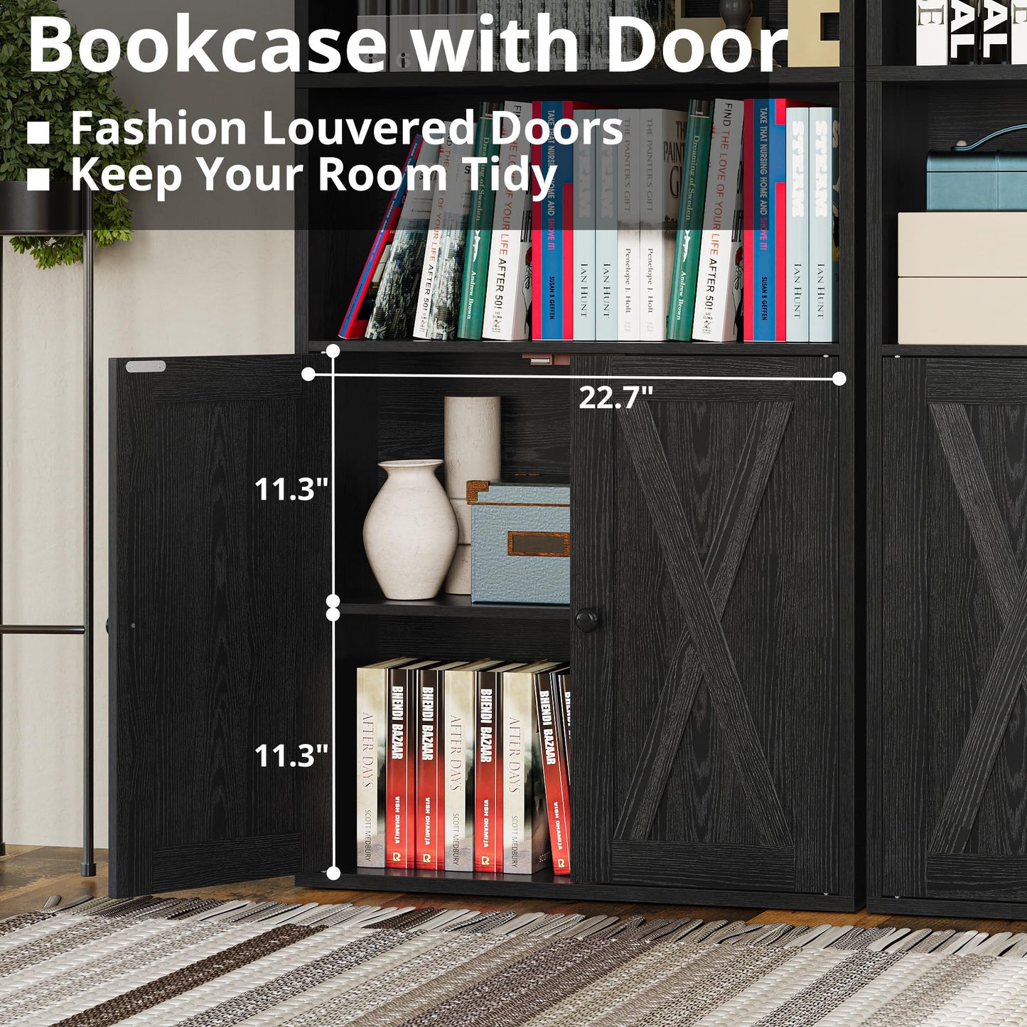 IRONCK Industrial Bookshelves and Bookcases with Doors Set of 2 Floor Standing 6 Shelf Display Storage Shelves 70 in Tall Bookcase for Home Office, Living Room