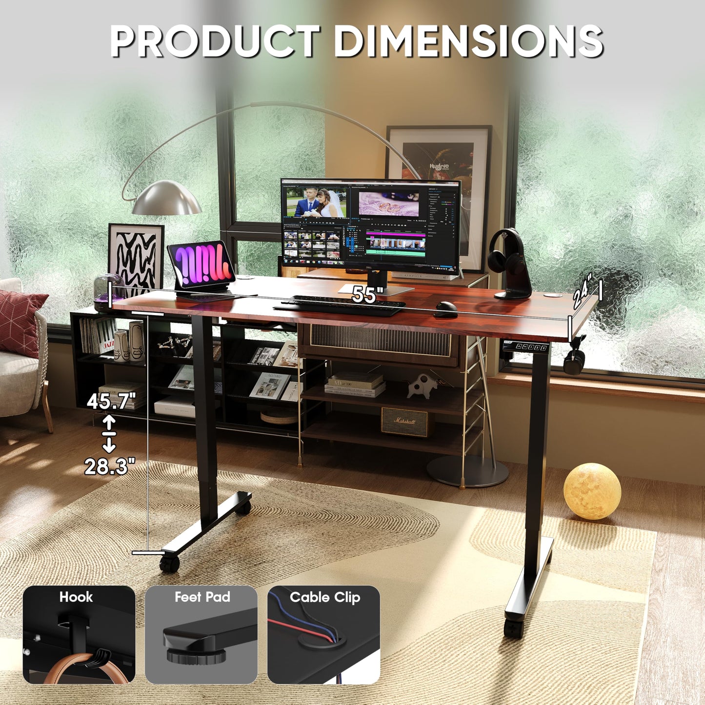 Monomi Height Adjustable Electric Standing Desk, 55 x 24 Inches Stand up Desk, Sit Stand Home Office Computer Desk(Black Frame+Cherry Top)