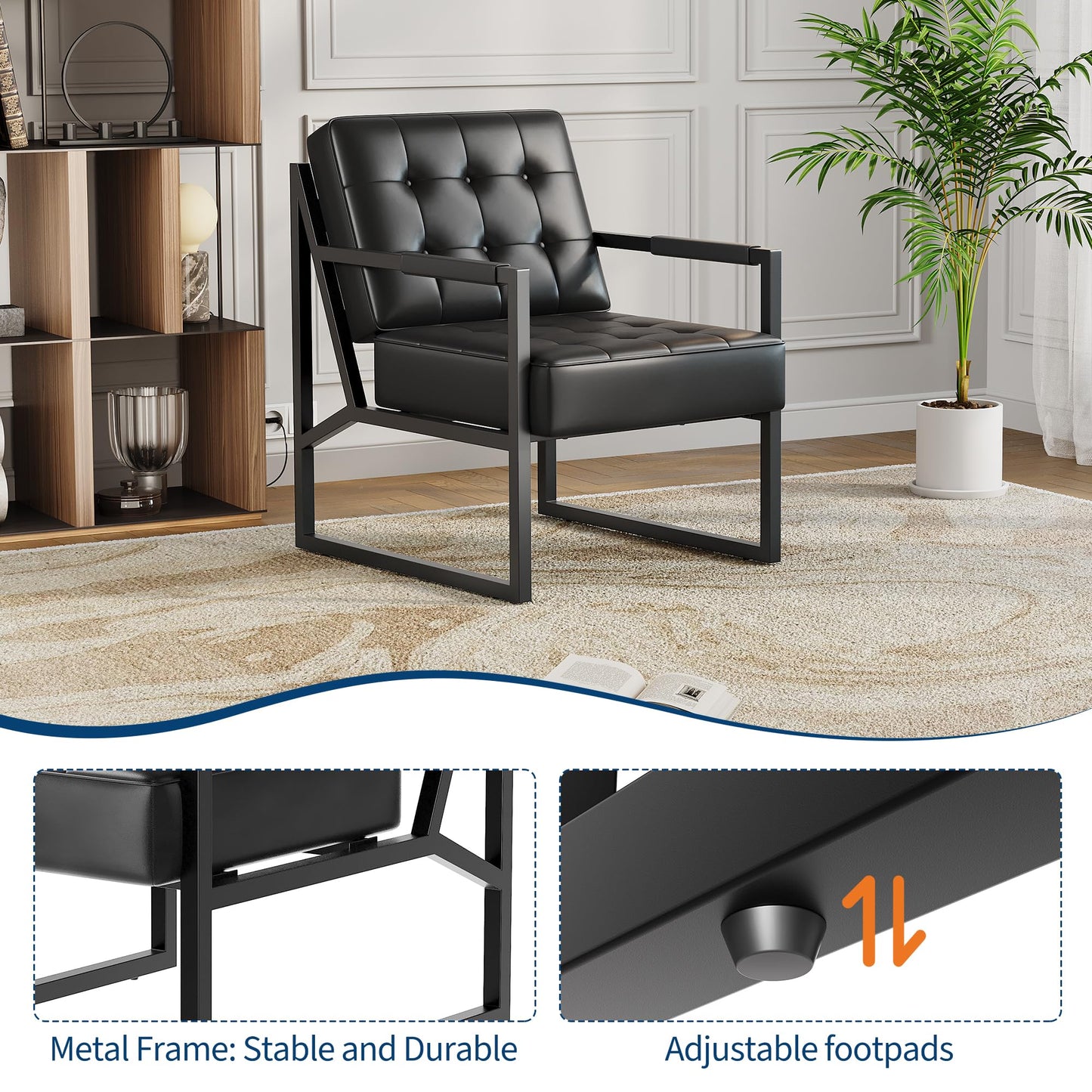 Garvee Accent Chair Set of 2, PU Leather Armchair with Metal Legs, Mid Century, Comfortable and Stylish for Living Room, Bedroom, Reception and Office, Durable Upholstery, Sleek Design