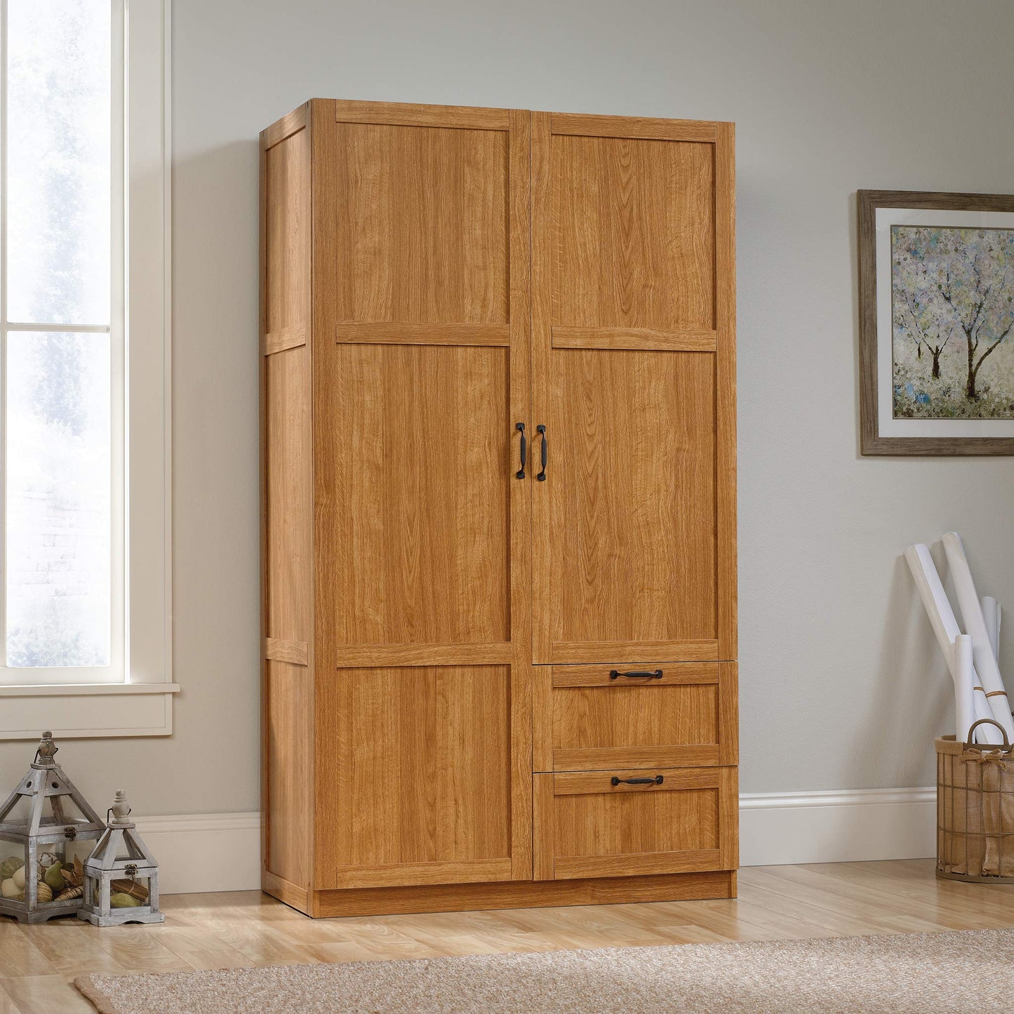 Sauder Storage Cabinet, Highland Oak Finish