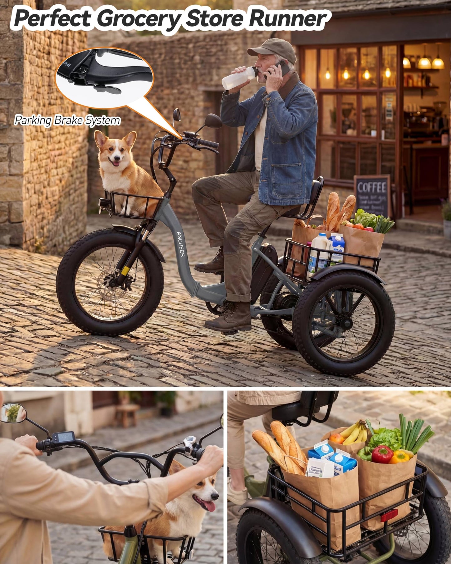 ANCHEER Electric Tricycle for Adults, 48V/864WH E Trike, 749W Powerful Motor, 20"x4.0" Fat Tire 3 Wheel Electric Bike, 3A Fast Charger, 15.5MPH, 65 Miles, Parking, Differential, UL2849 Compliant