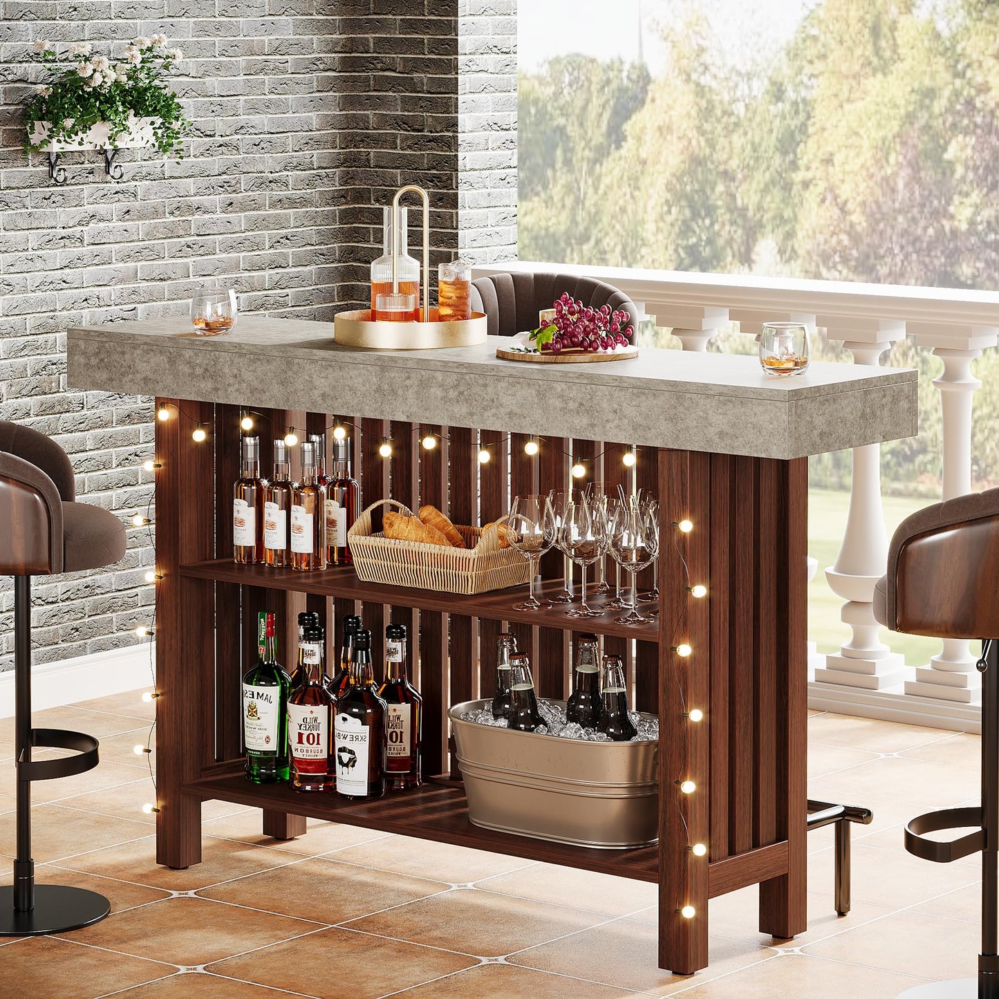 Tribesigns 63-Inch Large Home Bar Unit, 2-Tier Mini Bar Table, Height Pub Table with Footrest, Modern Coffee Bar Cabinet for Home Kitchen, Bistro, Dining Room, Living Room