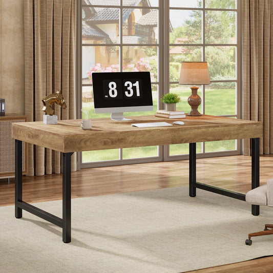 Tribesigns 55" Industrial Executive Desk for Home Office, Rustic Simple Computer Laptop Desk with Strong Metal Legs, Study Writing Table Business Workstation, Small Conference Table