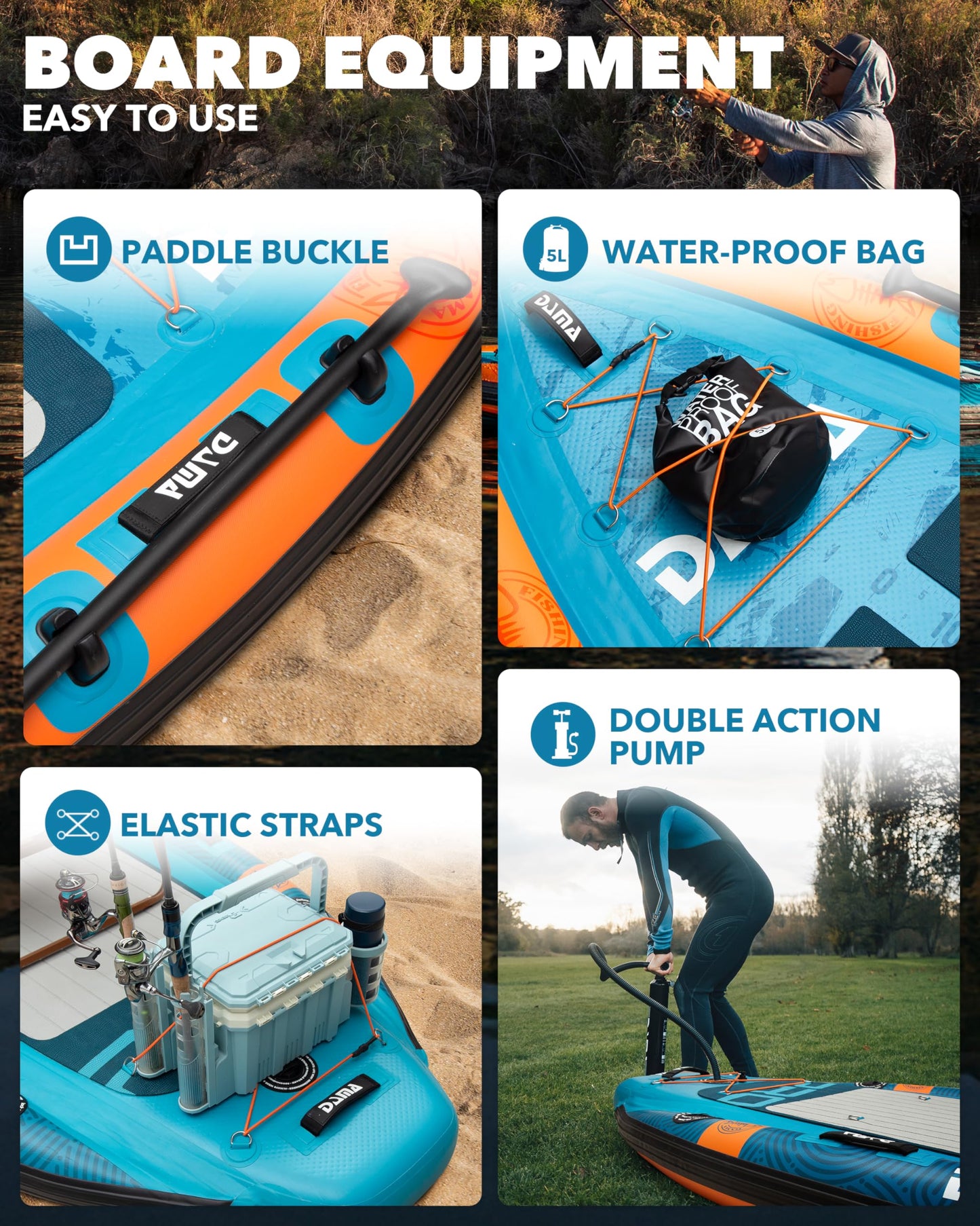 DAMA Triple Chamber SUP Inflatable Stand Up Paddle Board 10'8"*47", Extra Wide Paddle Boards for Adults, Fishing Paddle Board with 3 Removable Fins, 2 Fishing Rod Holders, Kayak Paddle,Portable Bag