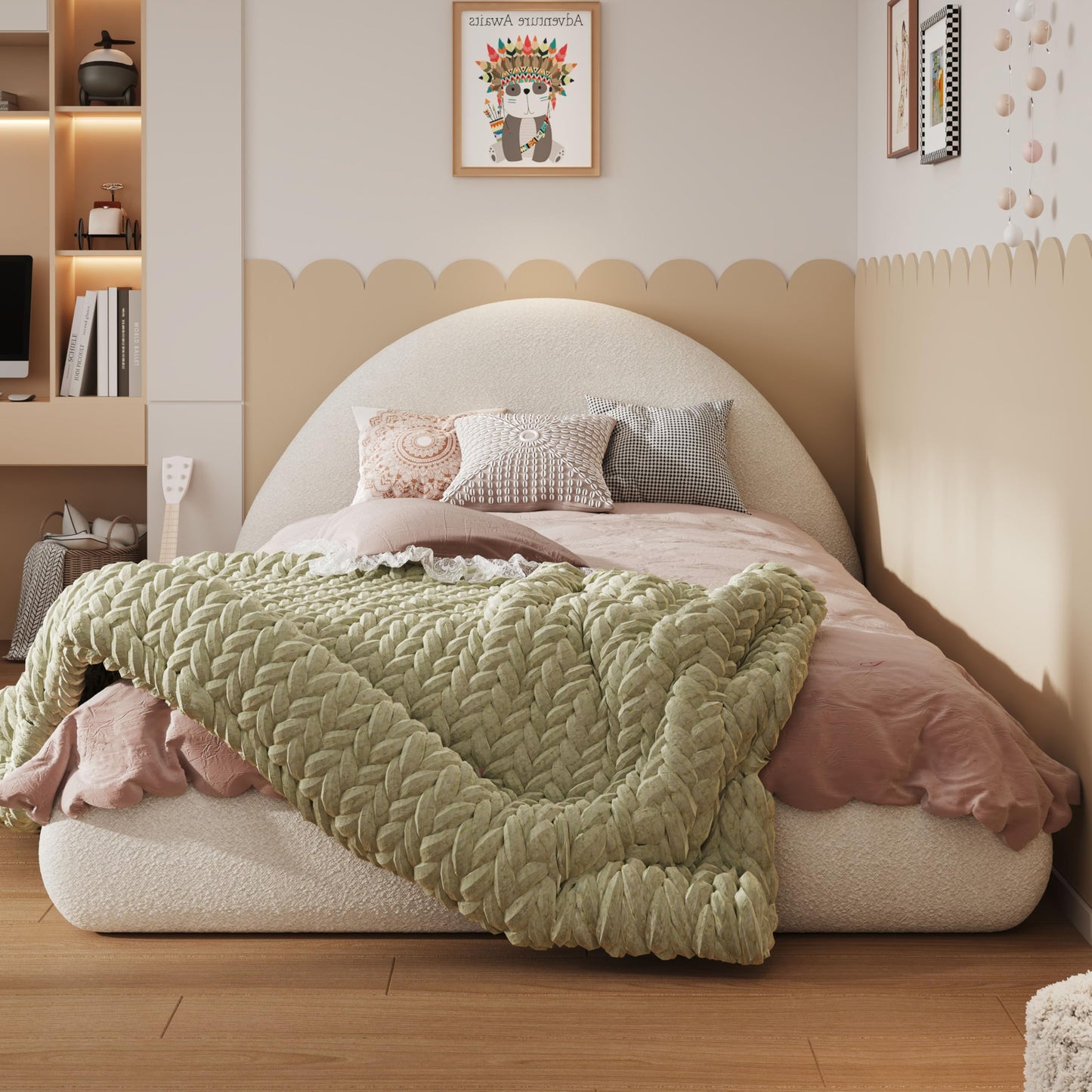 Christopher Knight Home Nielda Boucle Upholstered Twin Size Bed Frame with Headboard, Modern Twin Bed Frame and Headboard, Wooden Slats Support, Easy Assembly, No Box Spring Needed, White