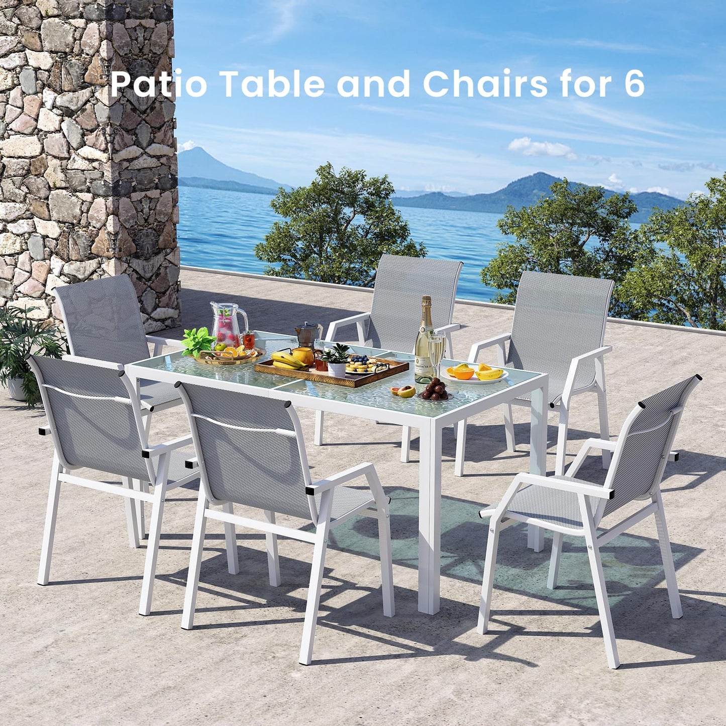 Jocoevol Outdoor Dining Set for 6 Patio Furniture Set 7 Piece Table and Chairs All Weather for Backyard Deck Garden