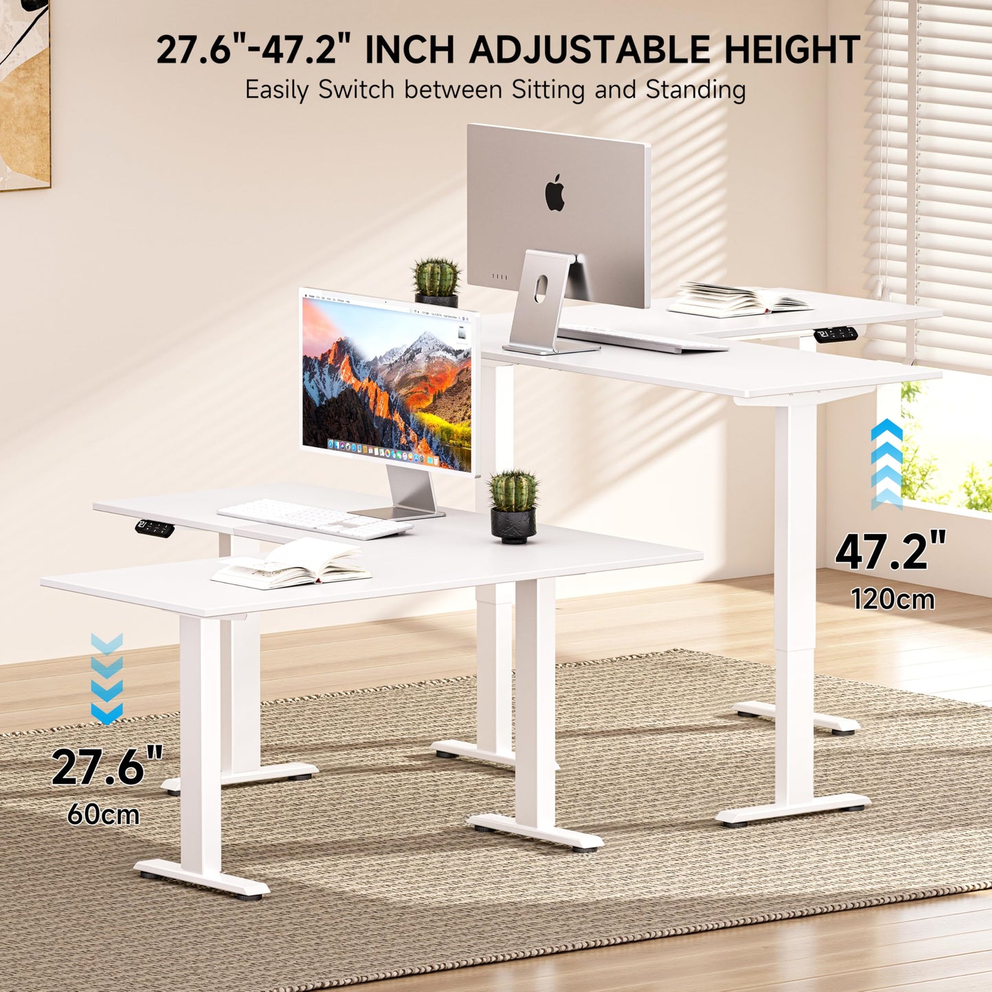 BIZUM 3 Leg Electric Standing Desk Frame,3 Motor L Shaped Standing Desk Legs up to 287 lbs,Adjustable Table Legs for Home Office,White