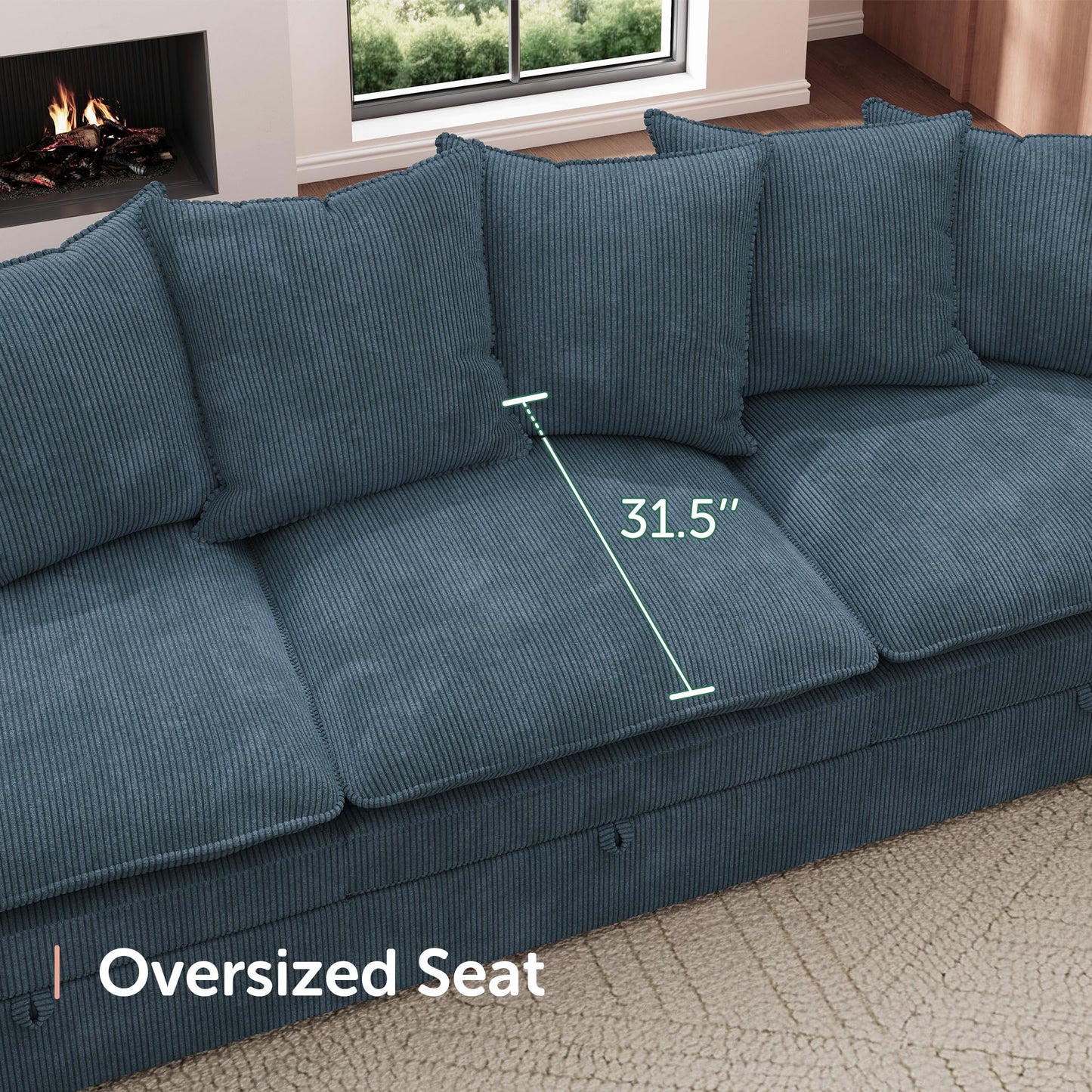 HONBAY Modular Sectional Sofa, 105.5 Inch Deep Seat U Shaped Couch with Storage & Adjustable Armrest Backrest, Blue