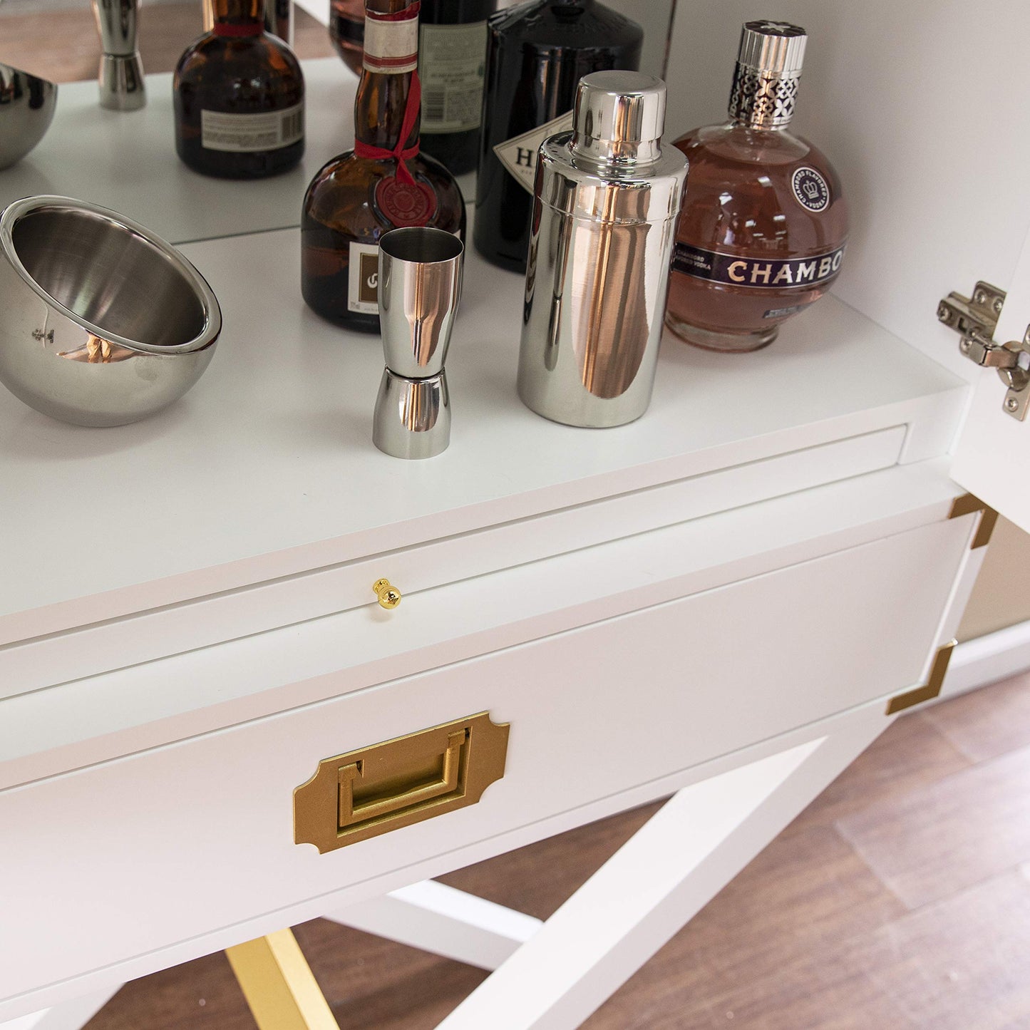 SEI Furniture Campaign Tall Bar Cabinet w/Storage, White