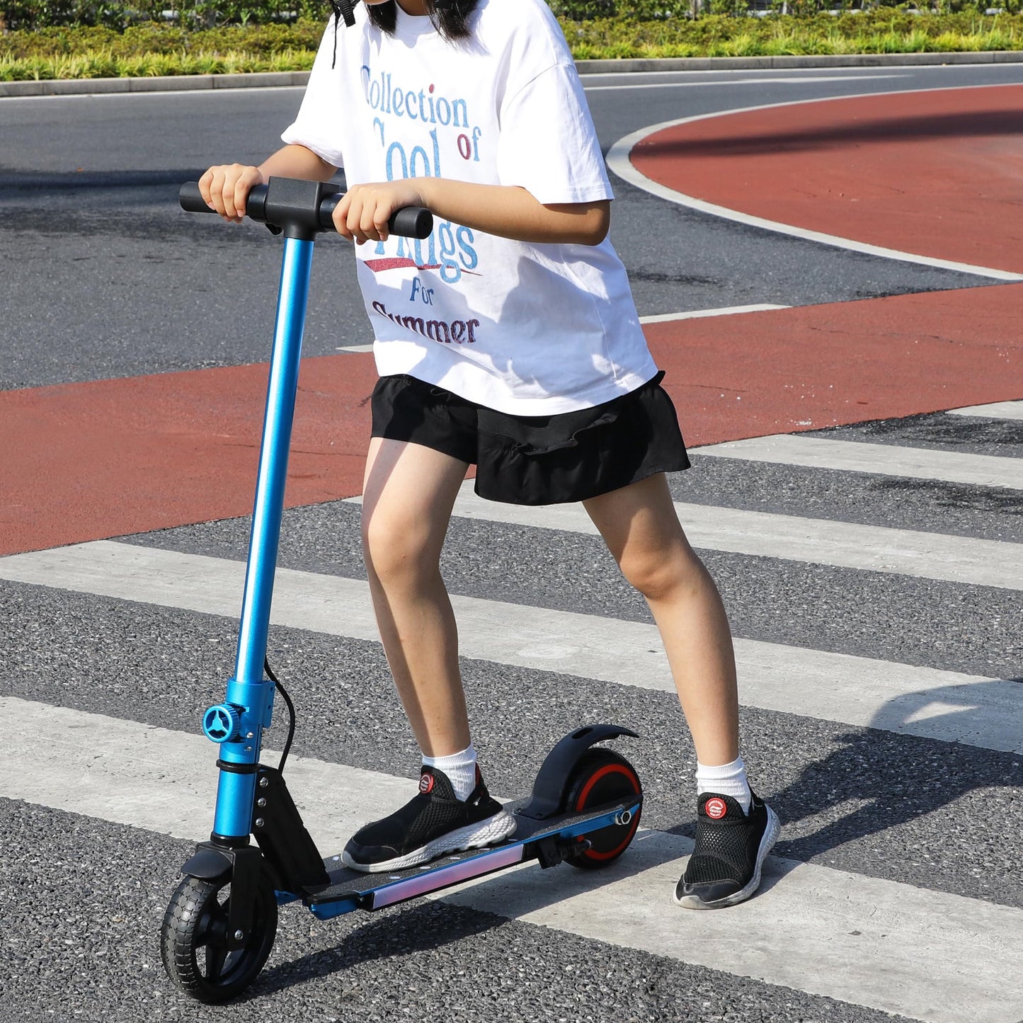 WEELMOTION Foldable Electric Scooter for Kids, with Head Lights, Bright Front Bar Lights, Shining Pedal, LED Display, Dual Brakes 150W Motor Kids Electric Scooter, UL2272 Approved Blue