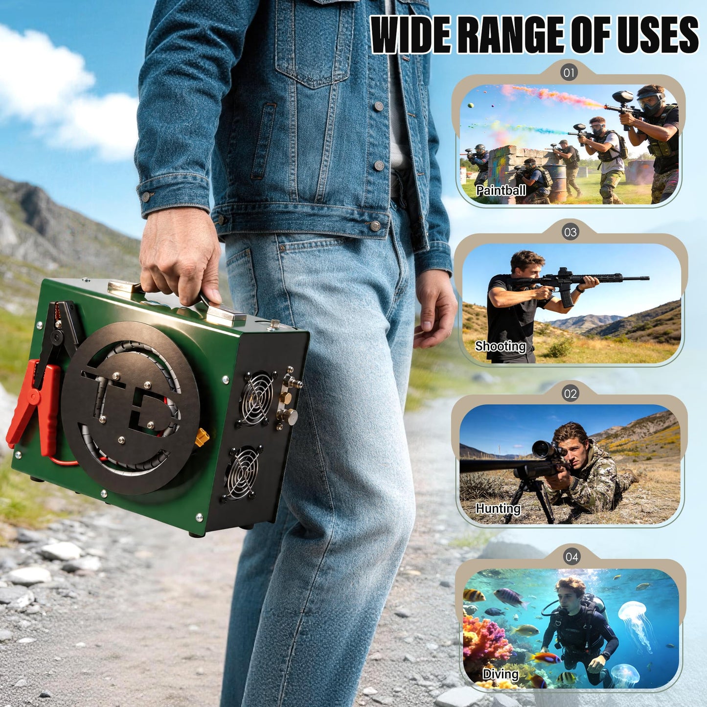 TUDIVING-Portable 4500Psi / 30Mpa Auto-Stop Air Compressor