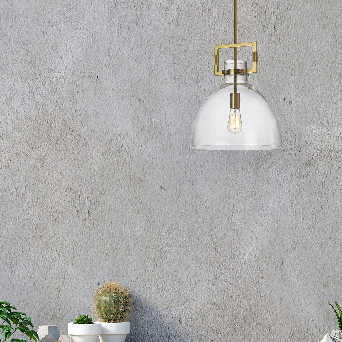 Dainolite Liberty 1-Light Dimmable Pendant Light Aged Brass 13.75in  Clear Glass Shade Model LBY-141P-AGB