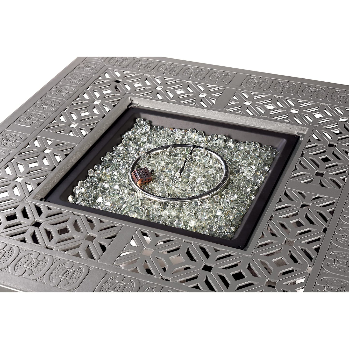Oakland Living Square 42 in. x 42 in. Aluminum Propane Fire Pit Table with Glass Beads, Two Covers, Lid, 57,000 BTUs in White Finish