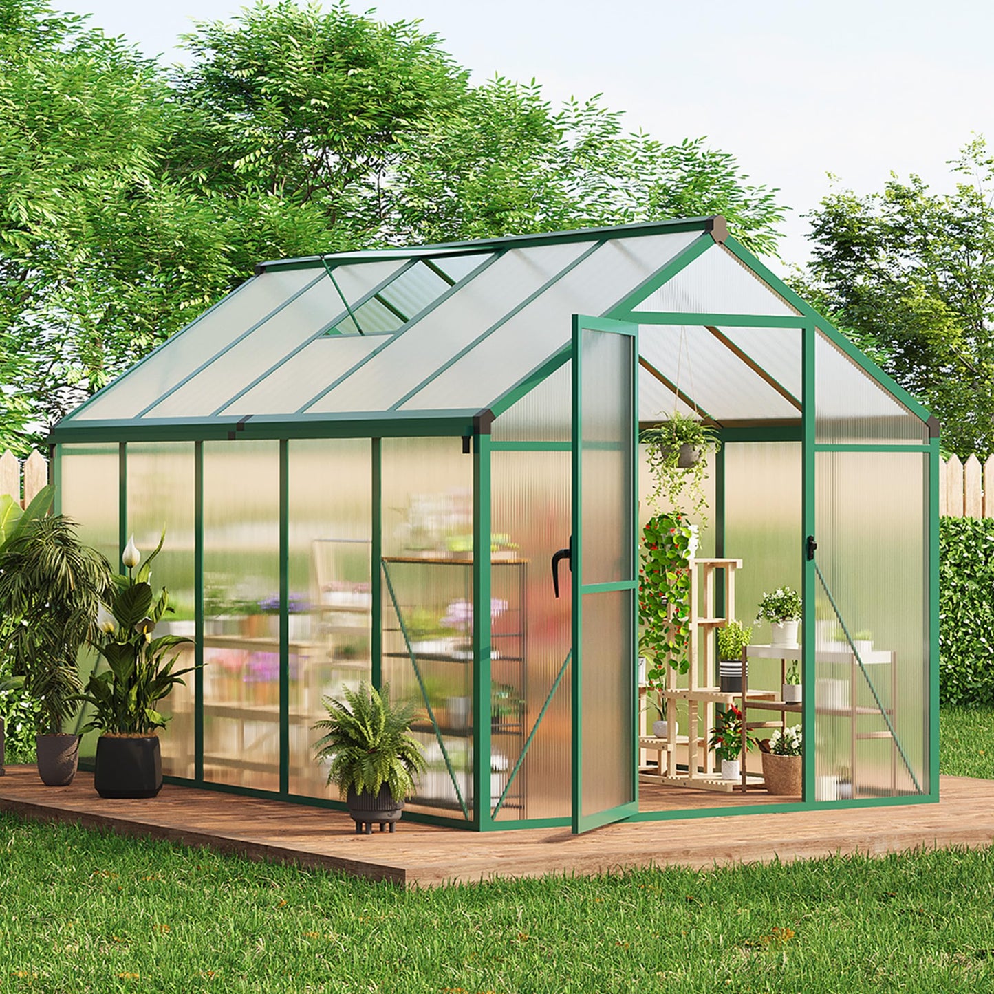 Garvee 6 x 10 FT Greenhouse, Greenhouses for Outside, Polycarbonate Greenhouse with Aluminum Frame, Lockable Door and Ajustable Roof Vent for Backyard, Green Houses for Outside Garden Backyard, Patio