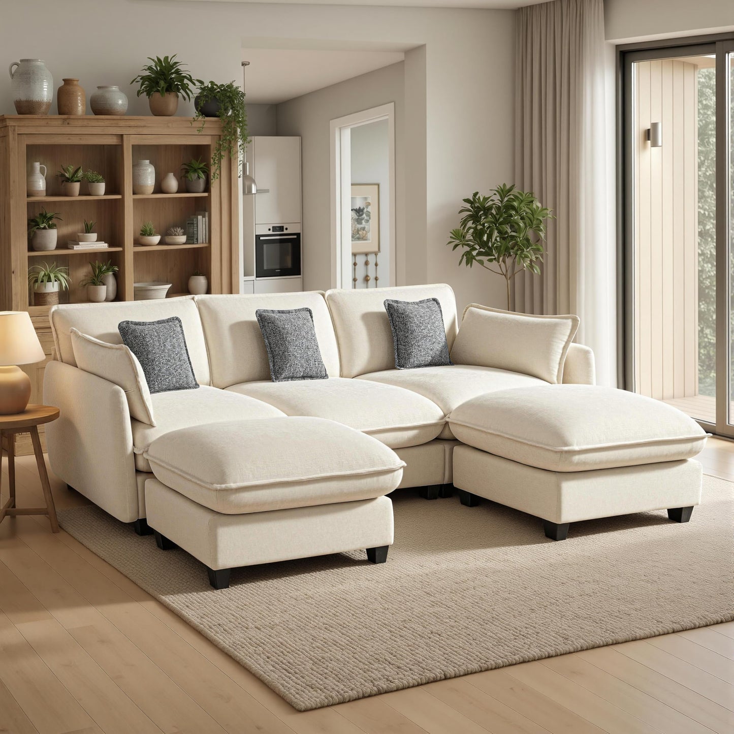 MCombo 117" Oversized Cloud Sectional Couch, Sectional Sofa with FSC Certified, U Shaped Couch with Ottoman for Living Room, Chenille S0701 (Beige)