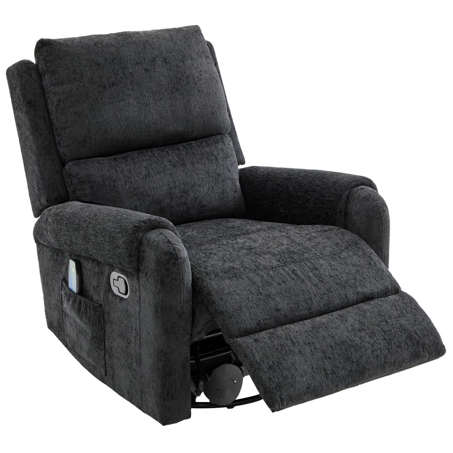 Christopher Knight Home Harper Massage Recliner Chair with 8 Modes, Chenille Upholstered Recliner Sofa, Swivel Massage Chair with a Side Storage Pocket for Living Room/Bedroom, Head Support, Black