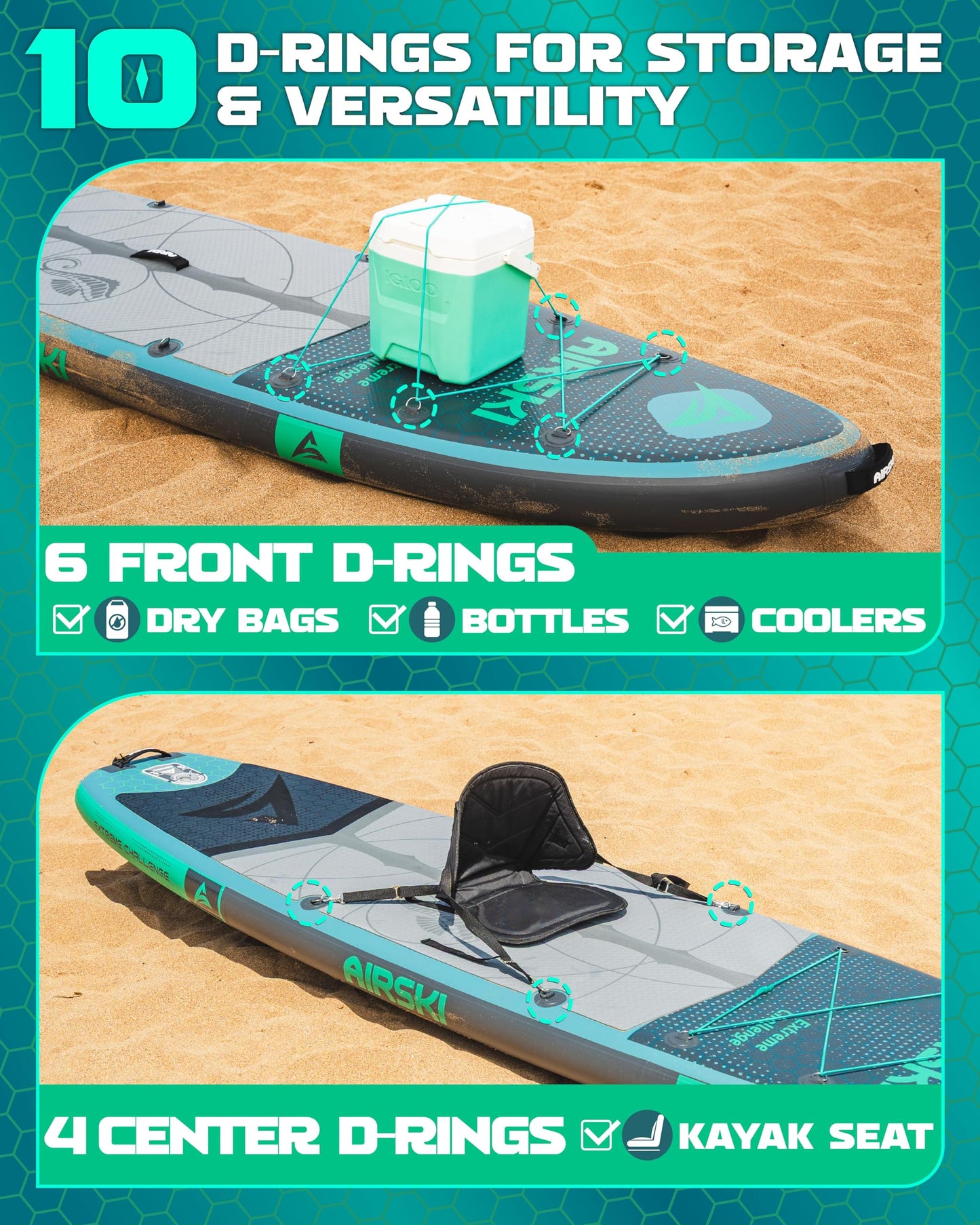 Airski 11'x34'' Extra Wide Inflatable Paddle Board, Stand-up Paddleboard for Adults, 420lb Capacity, Anti-Slip EVA, Stand-up Paddle Board for Yoga/Fishing/Family, US Fin, High-Pressure Pump, 100L Bag