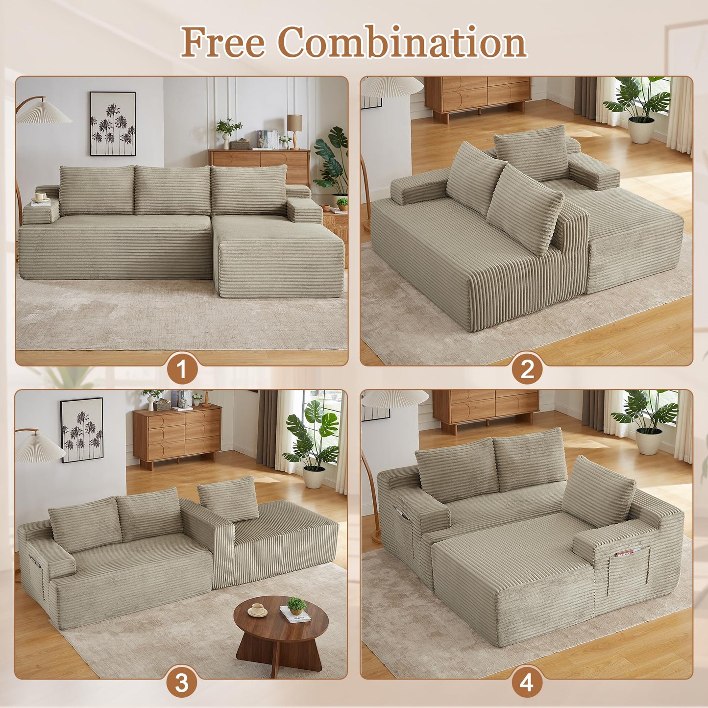 96" Modular Sectional Sofa, Cloud Sectional Couch with Deep Seat, Modern L-Shape Corner Sofa Couch with Right Facing Chaise,Upholstered Boneless Couches for Living Room Bedroom