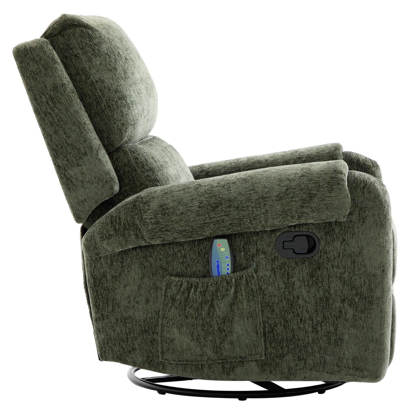 Christopher Knight Home Harper Massage Recliner Chair with 8 Modes, Chenille Upholstered Recliner Sofa, Swivel Massage Chair with a Side Storage Pocket for Living Room/Bedroom, Head Support, Green