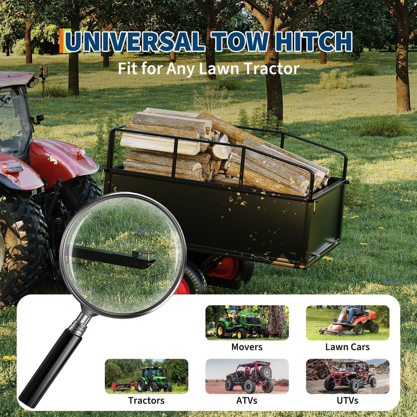 PeakPursuit Tow Behind Steel Dump Cart, Heavy Duty Yard Garden Trailer with Removable Sides & All Terrain Tires, Fits Lawn Mower, Tractor, Garden Cart, 750 lbs 17 Cubic Feet, Black