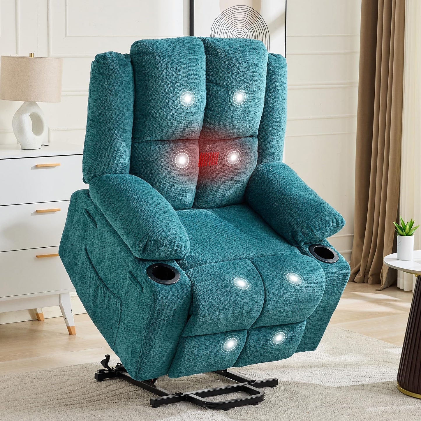 Garvee Power Lift Recliner Chair with Massage and Heat, Oversized Electric Lift Chair with Stand Assist, 155° Adjustable Lay Flat Recliner, 2 Cup Holders for Living Room